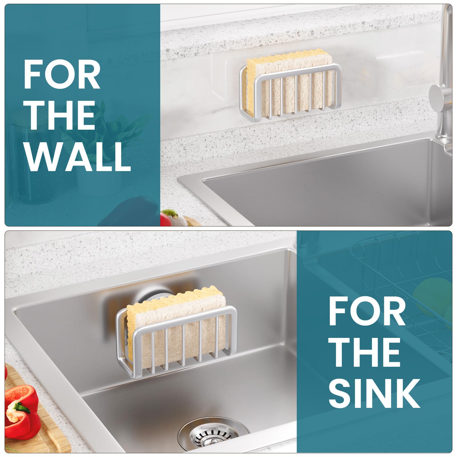 TAILI Silver Sponge Holder for Kitchen Sink with Strong Suction Cup