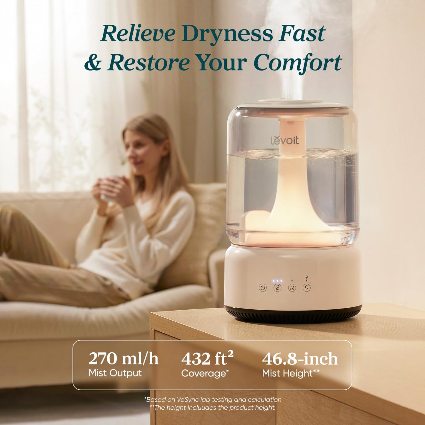 Levoit Humidifiers for Bedroom 4.2L Top Fill for Large Room, NeoClassic 450