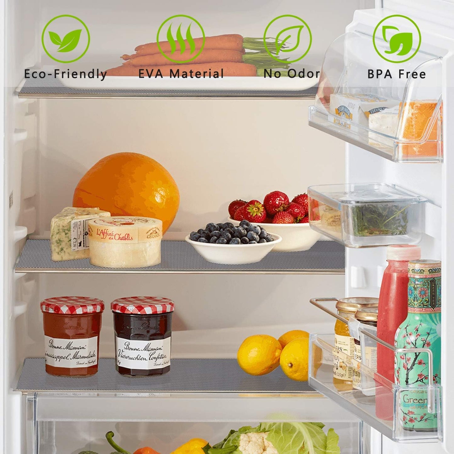 HooTown Shelf Liners Kitchen Cabinet Drawer Mats 11.8 Inch Wide x 59 inches Long, Non Adhesive EVA Plastic Washable Waterproof Pads for Refrigerator, Freezer, Fridge, Pantry Closet, Cupboard, Gray