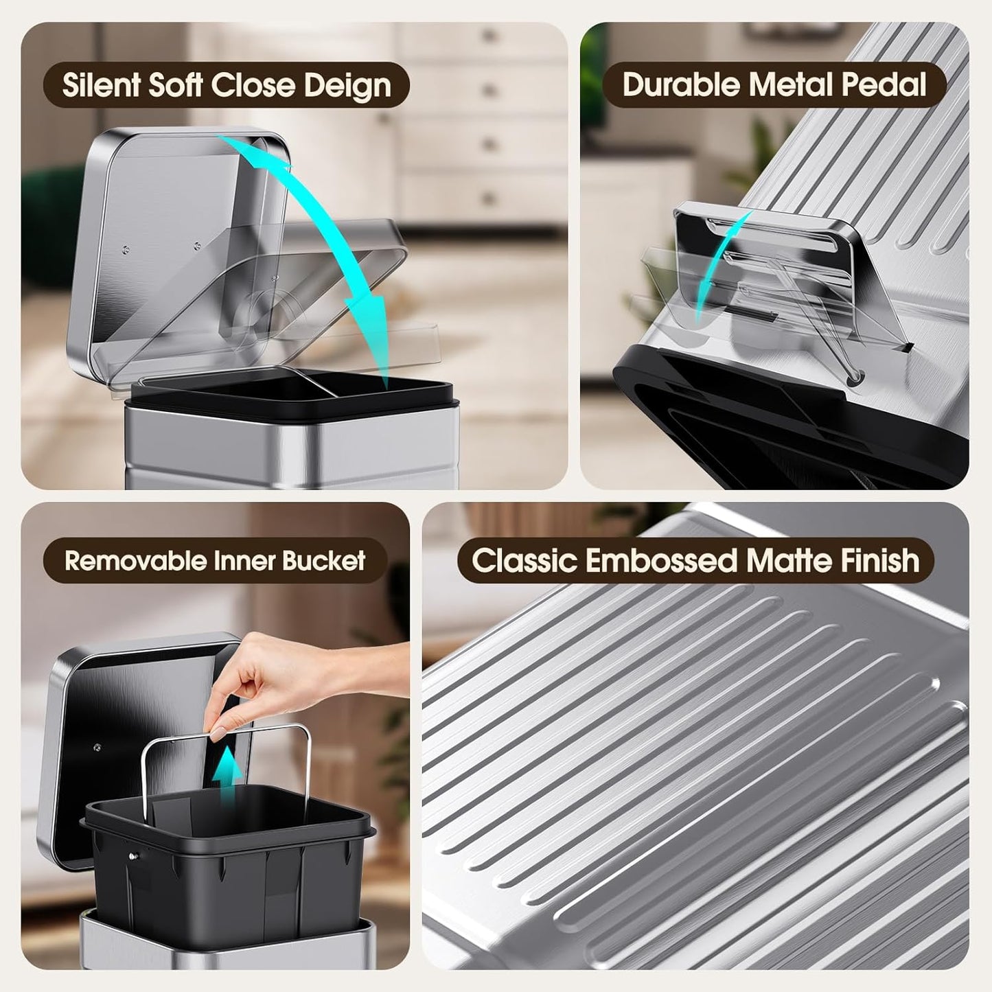 CEROELDA Small Trash Can with Lid-5L/1.3 Gal,Outdoor Dog Poop Garbage Can-Farmhouse Retro Metal Waste Bin w/Step Pedal for Bathroom Bedroom Office-Soft Close-Galvanized Steel…