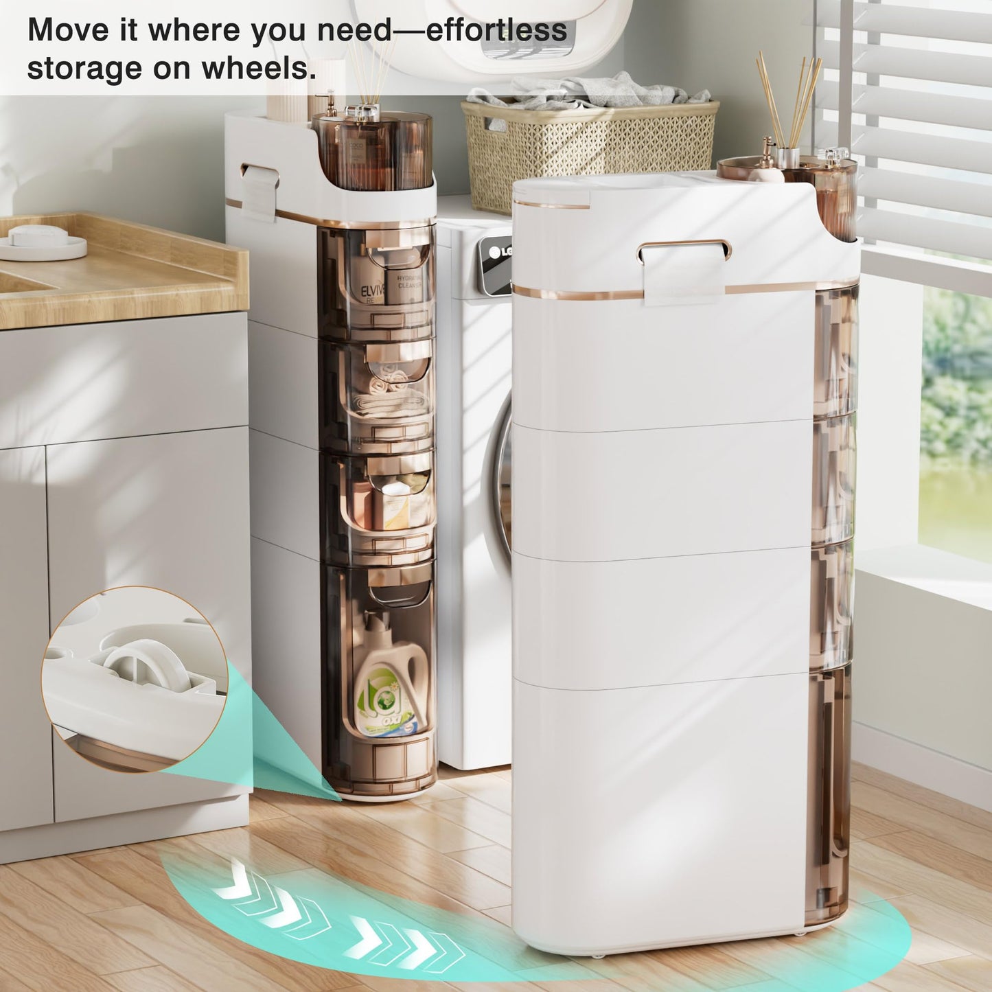 VECELO 4-Tier Slim Bathroom Storage Cabinet with Wheels, Skinny Bathroom Storage Cabinet with