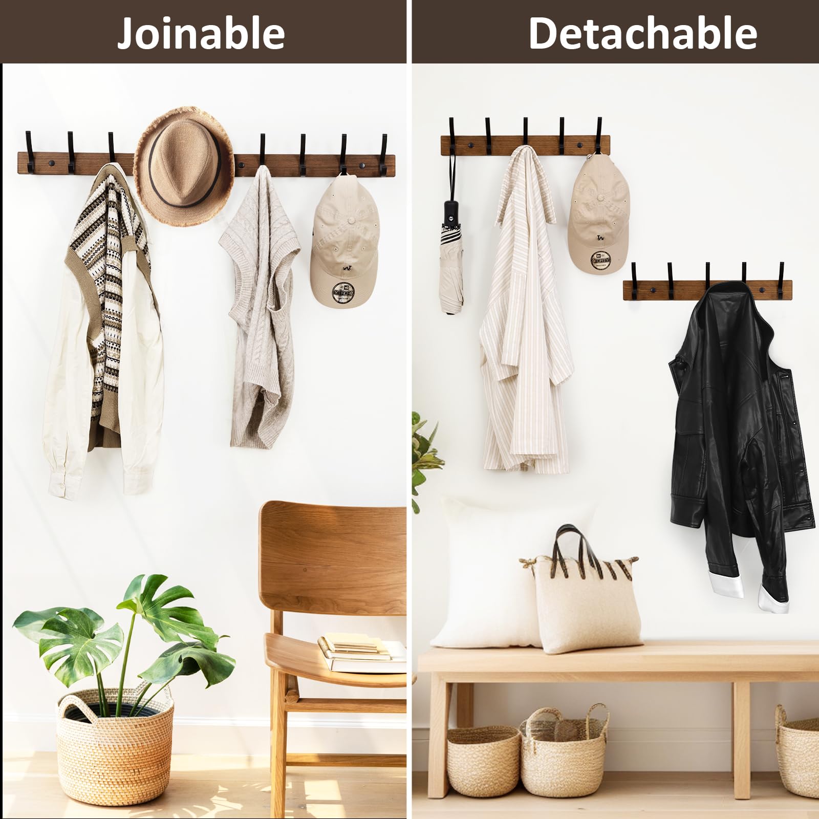 Optish Coat Rack Wall Mount, 16.5 Inches Wood Coat Hooks, Wall Hooks for Hanging, Hat Rack Bag