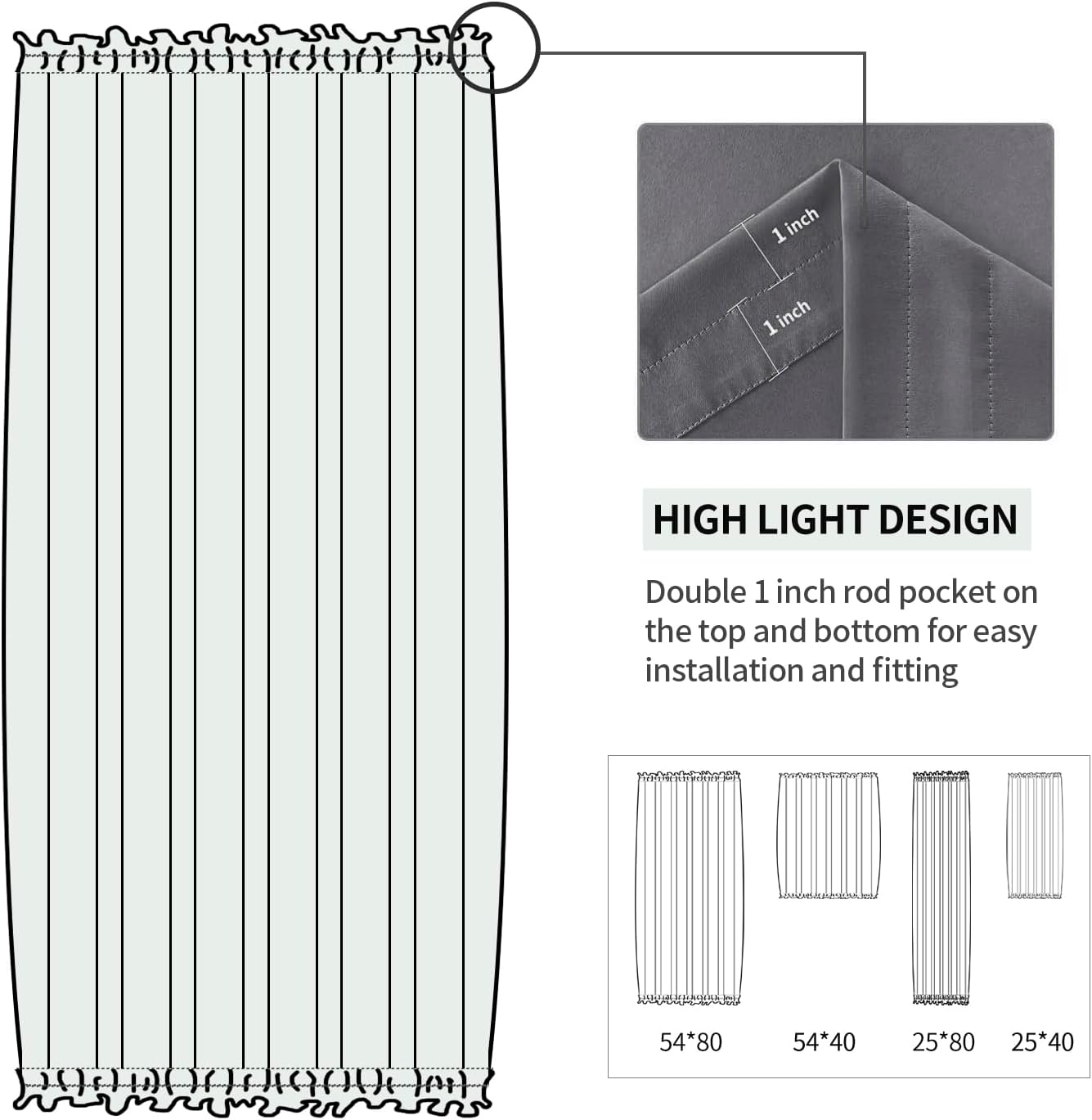 DWCN French Door Curtains – Rod Pocket Thermal Blackout Curtain for Doors with Glass Window, Kitchen and Patio Doors for Privacy, 25 X 80 Inches Long, 1 Curtain Panel with Tieback, Dark Grey