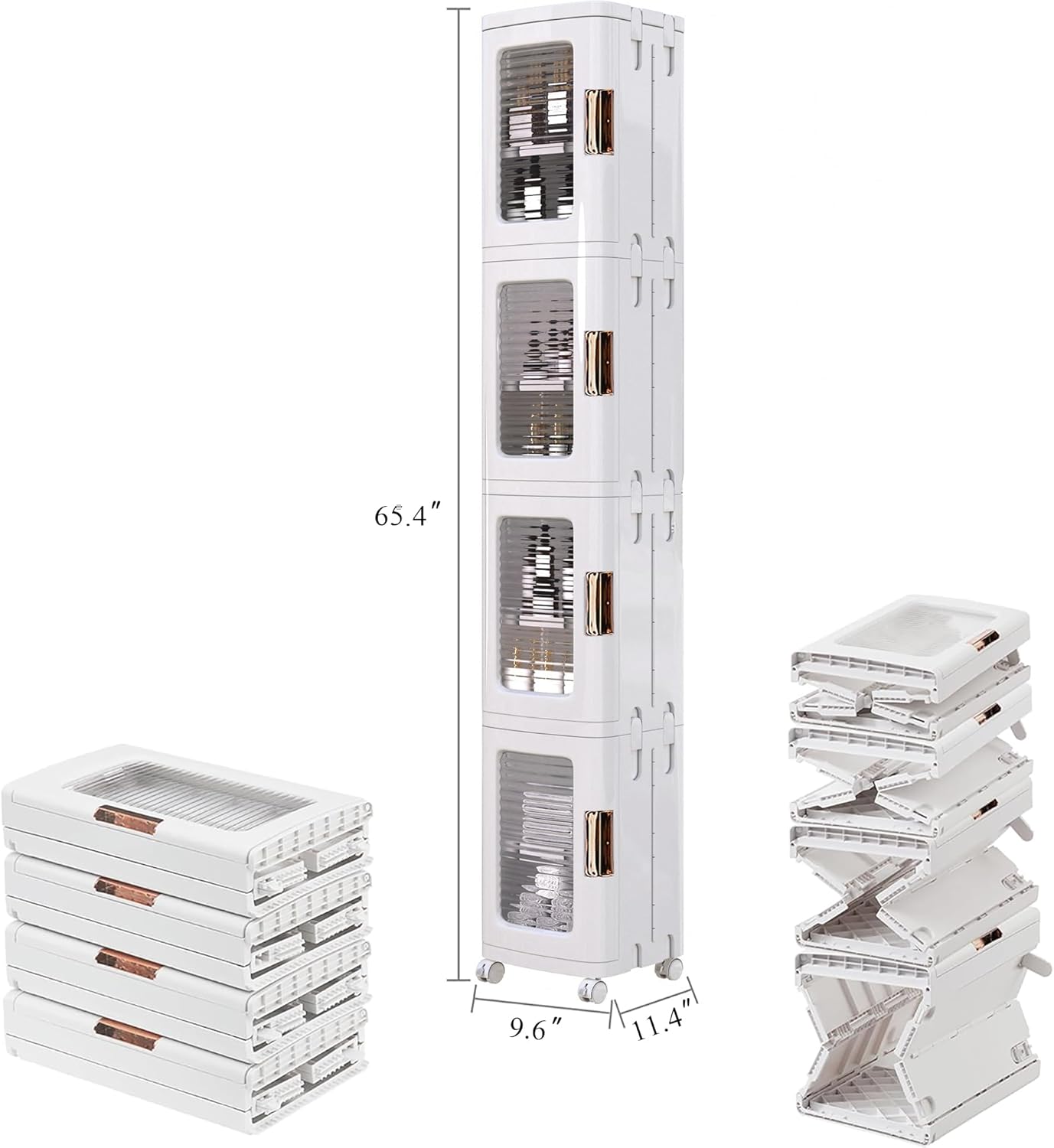 VECELO 4-Tier Tall Narrow Storage Cabinet with Movable Wheels, Adjustable Shelves, Anti-Tip, Slim, for Small Space, Bathroom, Kitchen, Laundry, White