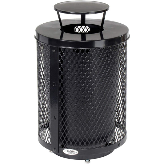 Global Industrial Outdoor Diamond Steel Trash Can with Rain Bonnet Lid, Raised Base and Plastic