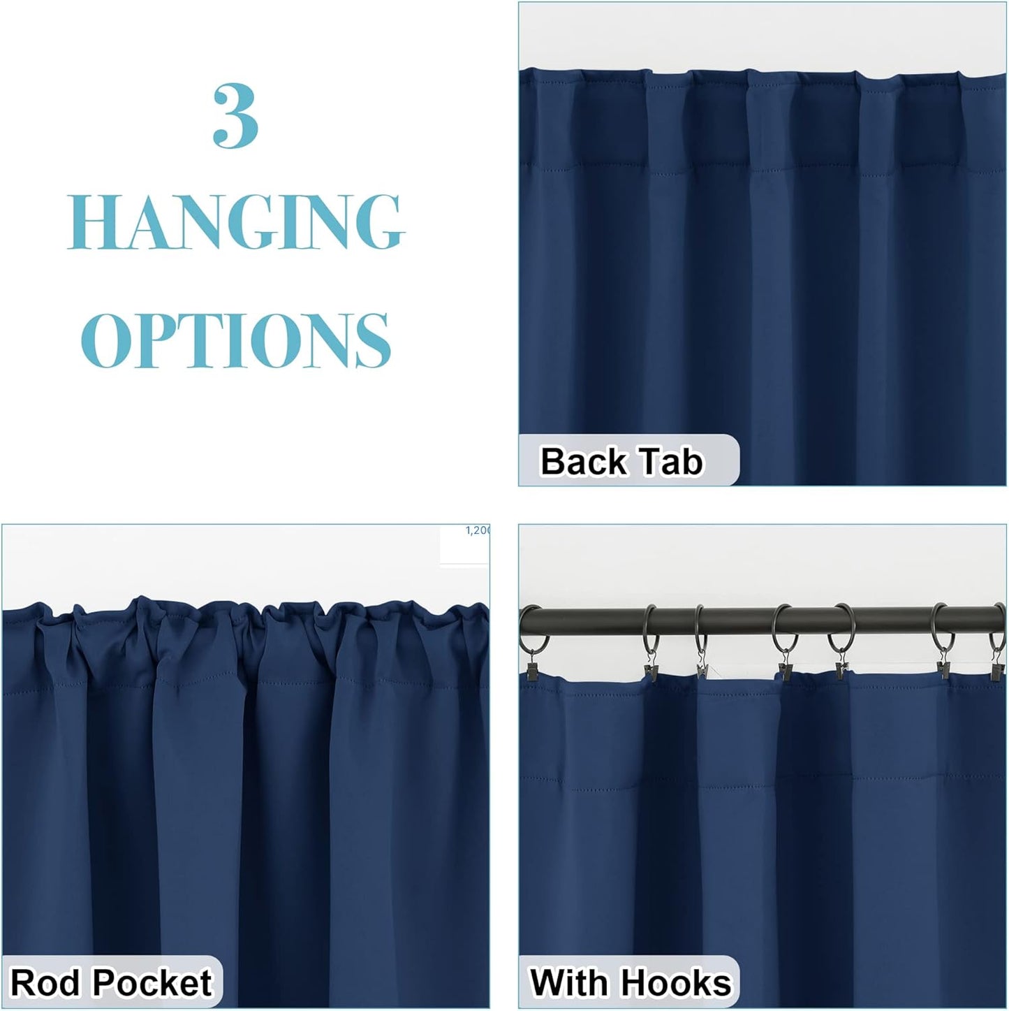 RYB HOME Blackout Kitchen Curtains, Thermal Insulated Back Tabs Window Curtain Room Darkening Shades Ideal Match for Bathroom Basement RV, Navy, Width 42 inch x Length 63 inch, 2 Panels Set