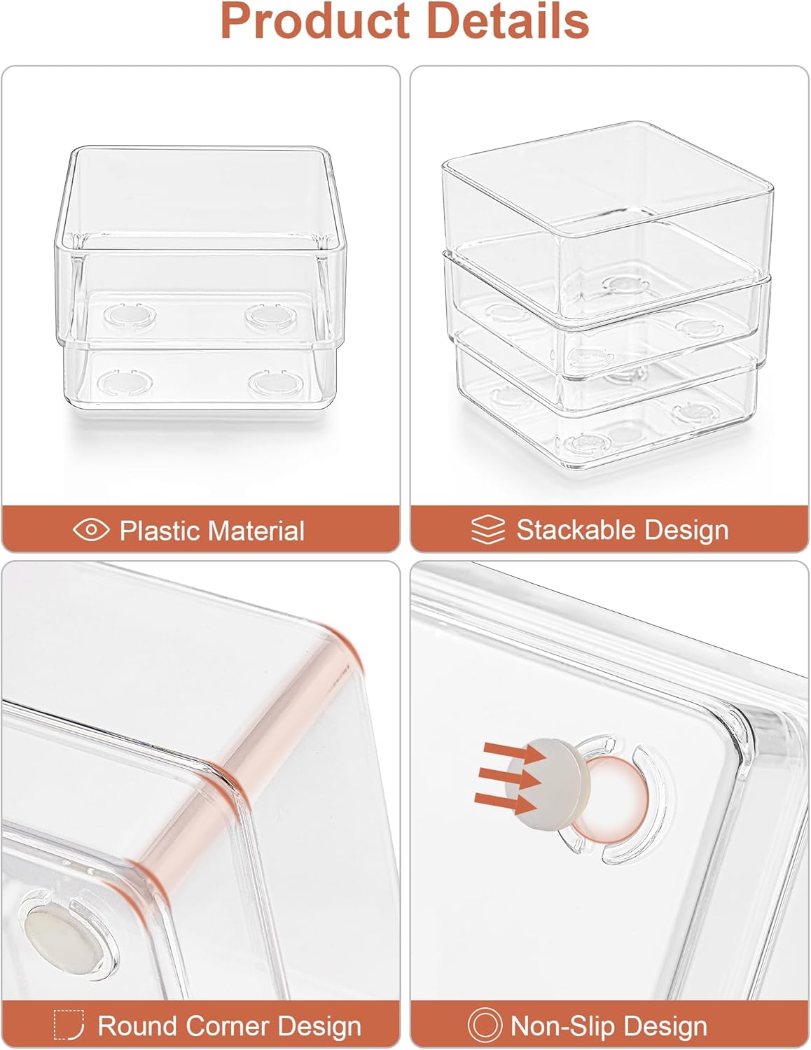 SMARTAKE 30-Piece Drawer Organizer with Non-Slip Silicone Pads, 7-Size Desk Drawer Organizer Trays Storage Tray for Makeup, Jewelries, Utensils in Bedroom Dresser, Office and Kitchen (Clear)