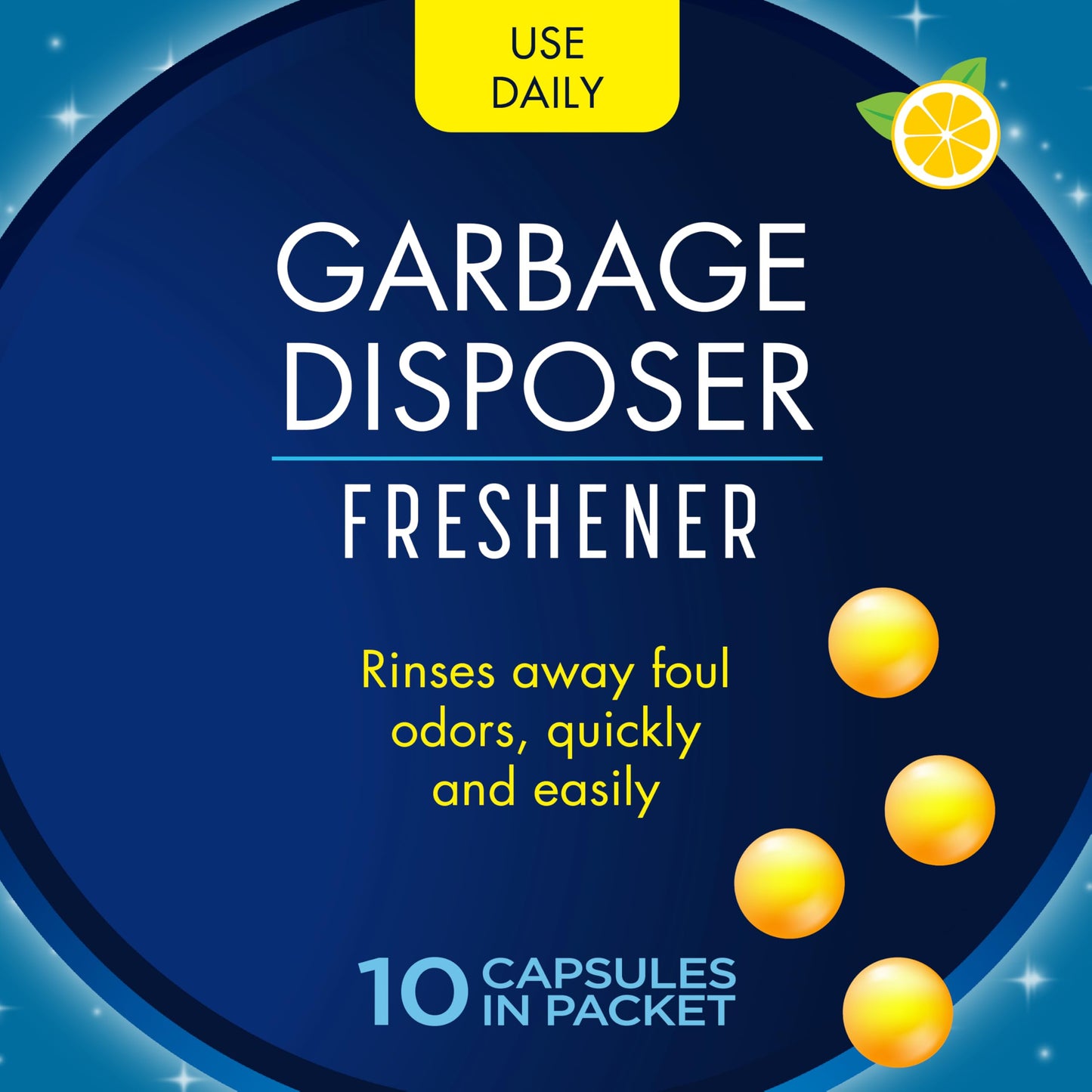 Glisten Garbage Disposer Freshener, Lemon Scent Deodorizer, 10 Capsules