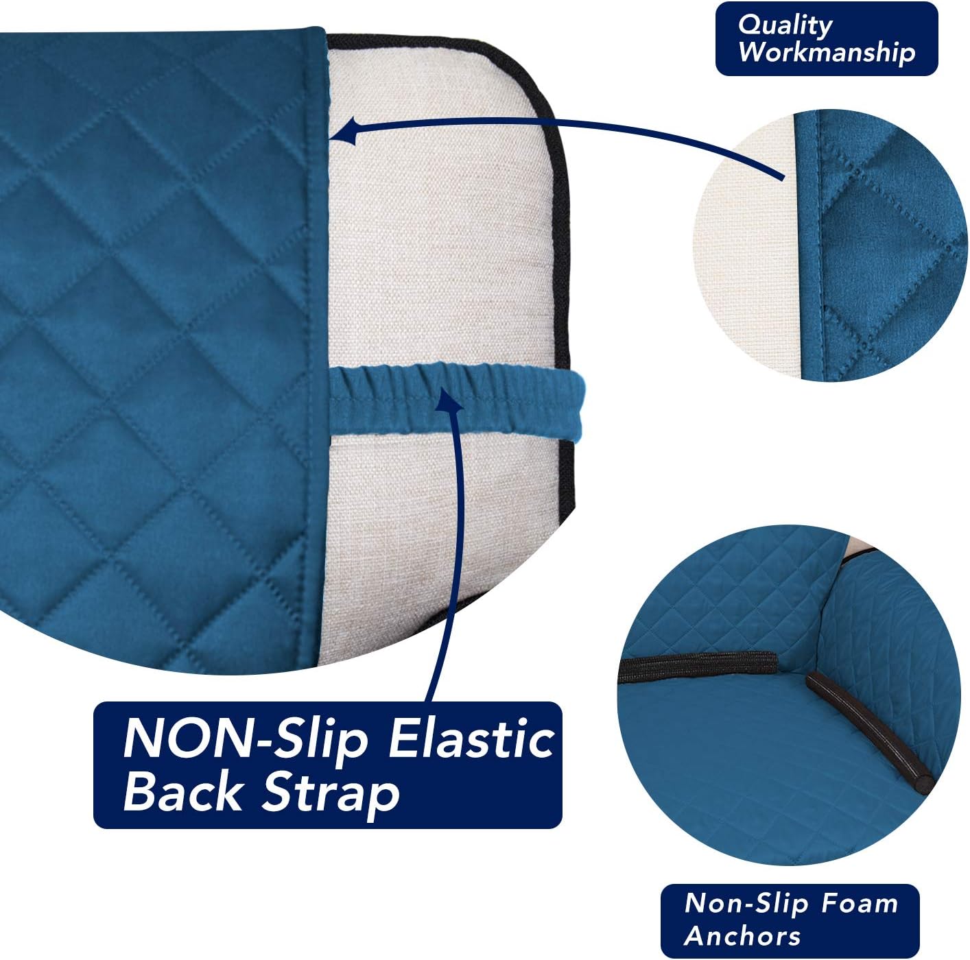 PureFit Reversible Quilted Sofa Cover, Water Resistant Slipcover Furniture Protector, Washable Couch Cover with Non Slip Foam and Elastic Straps for Kids, Pets (X Large, Peacock Blue/Beige)