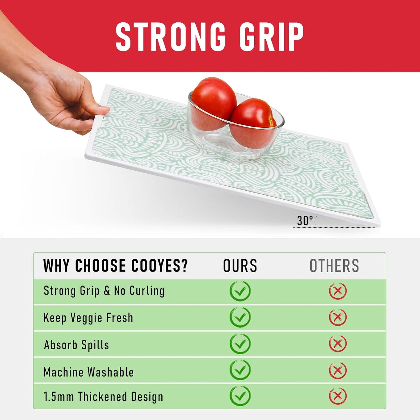 Cooyes 12 Pack Fridge Bin Liners, 12“ × 24” Refrigerator Mats with Non-Slip Particles, Drawer Liners for Kitchen Cabinets, Breathable Cloth Material BPAfree, Keep Produce Fresh Longer