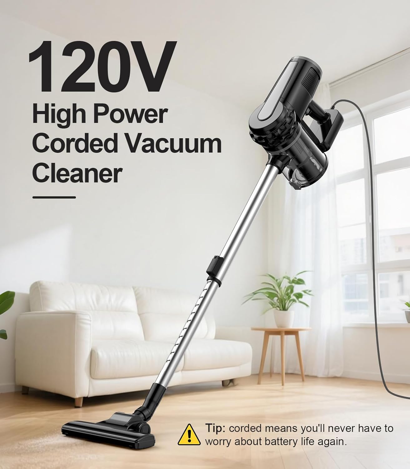 qimedo Corded Stick Vacuum Cleaner C1, 600W Plug in Stick Vacuum Cleaner for Home, Best Handheld Vacuum with Cord, Lightweight Vacuum Cleaners for Hard Floor, Carpet,Pet Hair