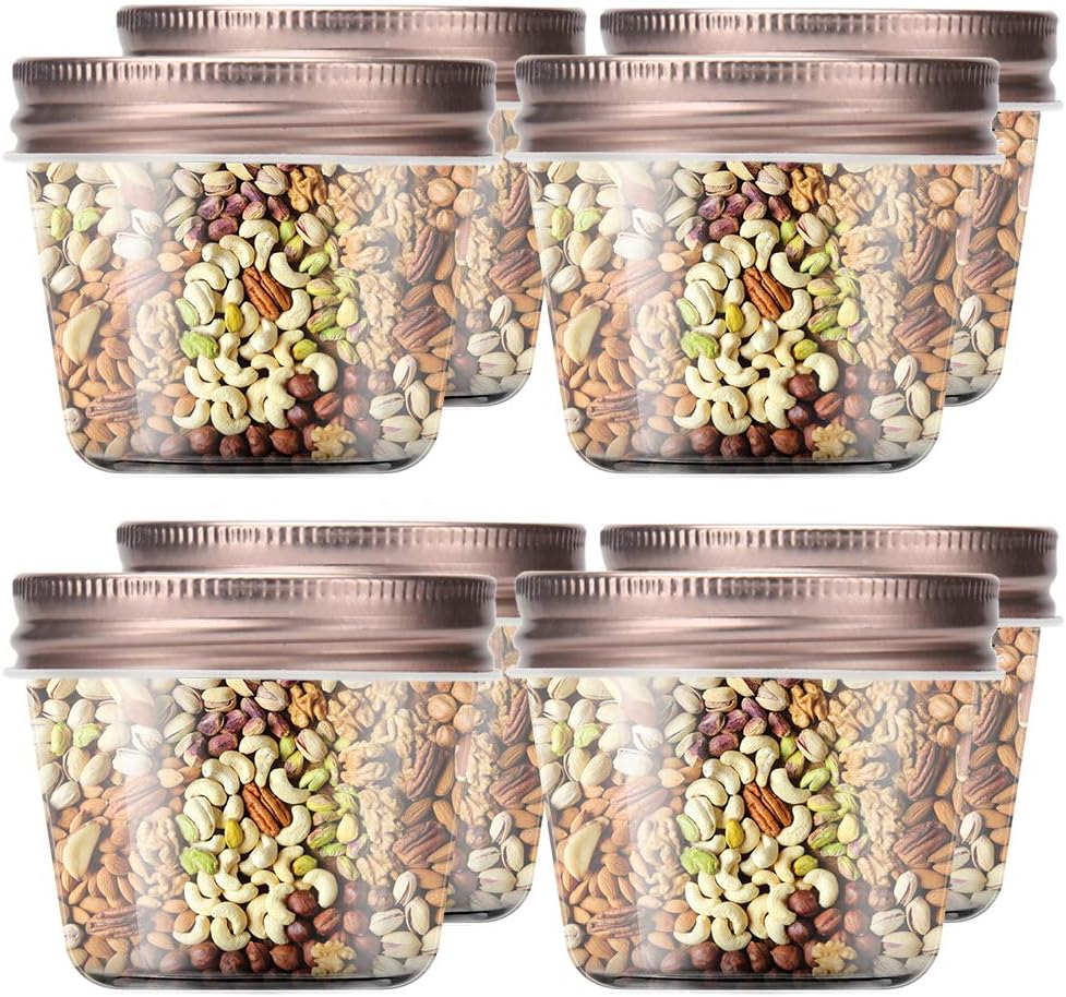 Novelinks 4 Ounce Clear Plastic Jars with Rose Gold Lids - Refillable Round Containers for Kitchen & Household Storage - BPA Free (40 Pack)