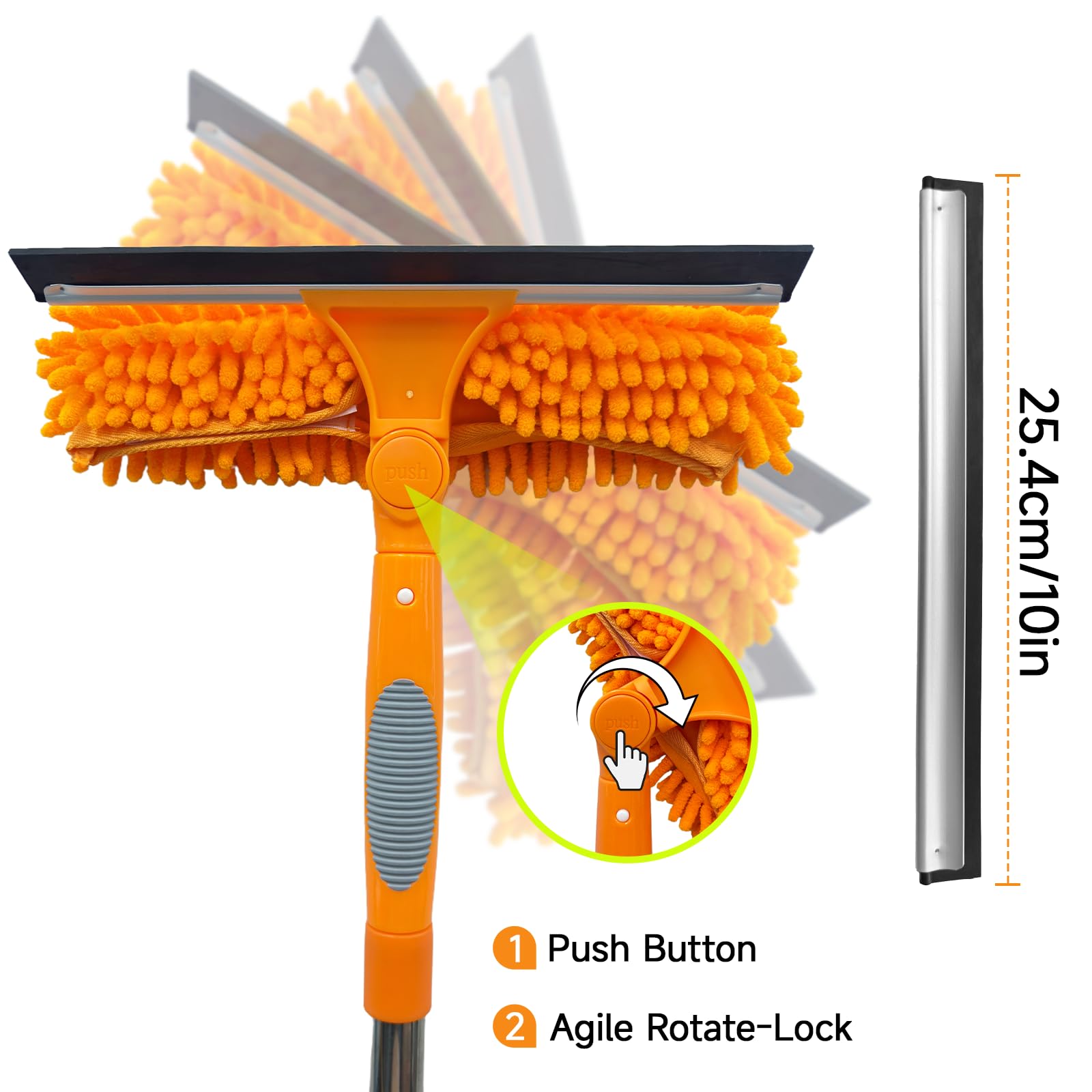 LILISPAI 2 in 1 Window Squeegee Cleaner Kit Extension Pole, 67 in, Orange
