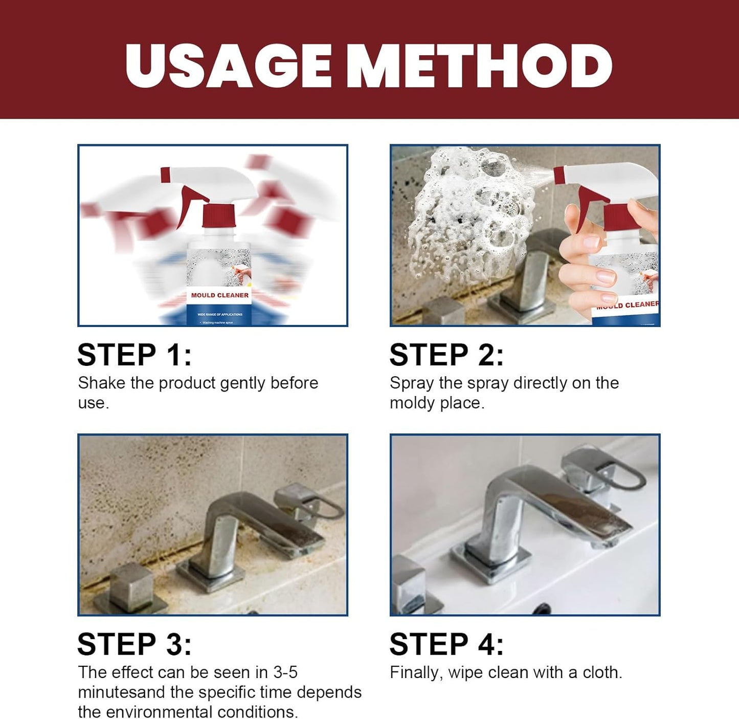 Mould Cleaner Spray Powerful Foam Cleaning Spray | Multi-Surface Fast-Acting Stain Remover for Kitchen, Bathroom, Wall and Tile Cleaning, No Scrubbing Required (3, 2.04oz*3)