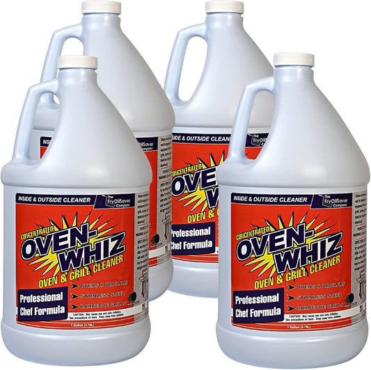 4 x 1 Gallon (512 Oz.) Oven-Whiz Oven & Grill Cleaner by FryOilSaver Co., Tough Stain Buildup, Grease & Food Burnt Eliminator for BBQ Grill, Ovens, Stainless Steel for Home Kitchen, Restaurant & Diner