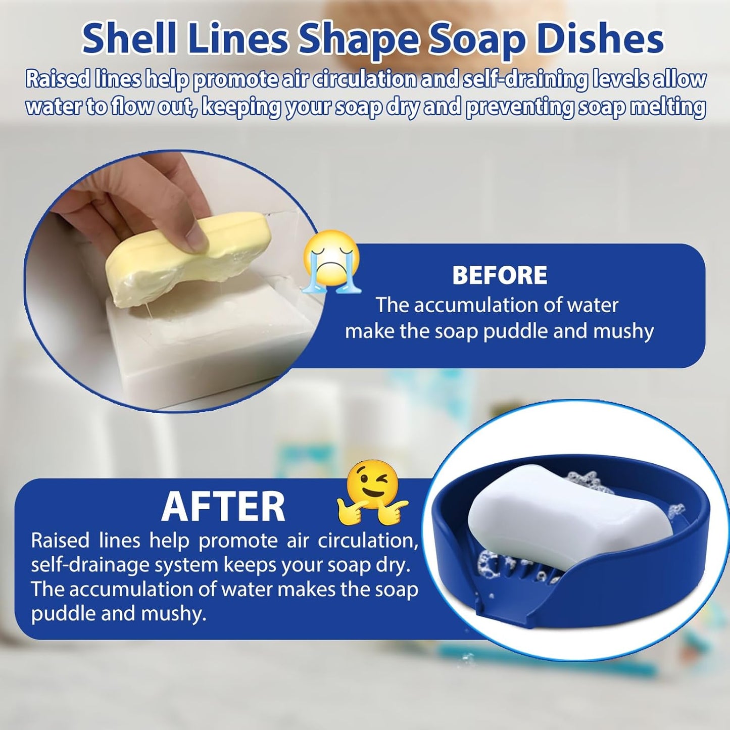 Self Draining Soap Dish, Silicone Suction Cup Soap Holder Tray Savers Container Sponge Holder for Bar Bathroom Shower Kitchen Sink, Can Extend Soap Life (1, Royal Blue)