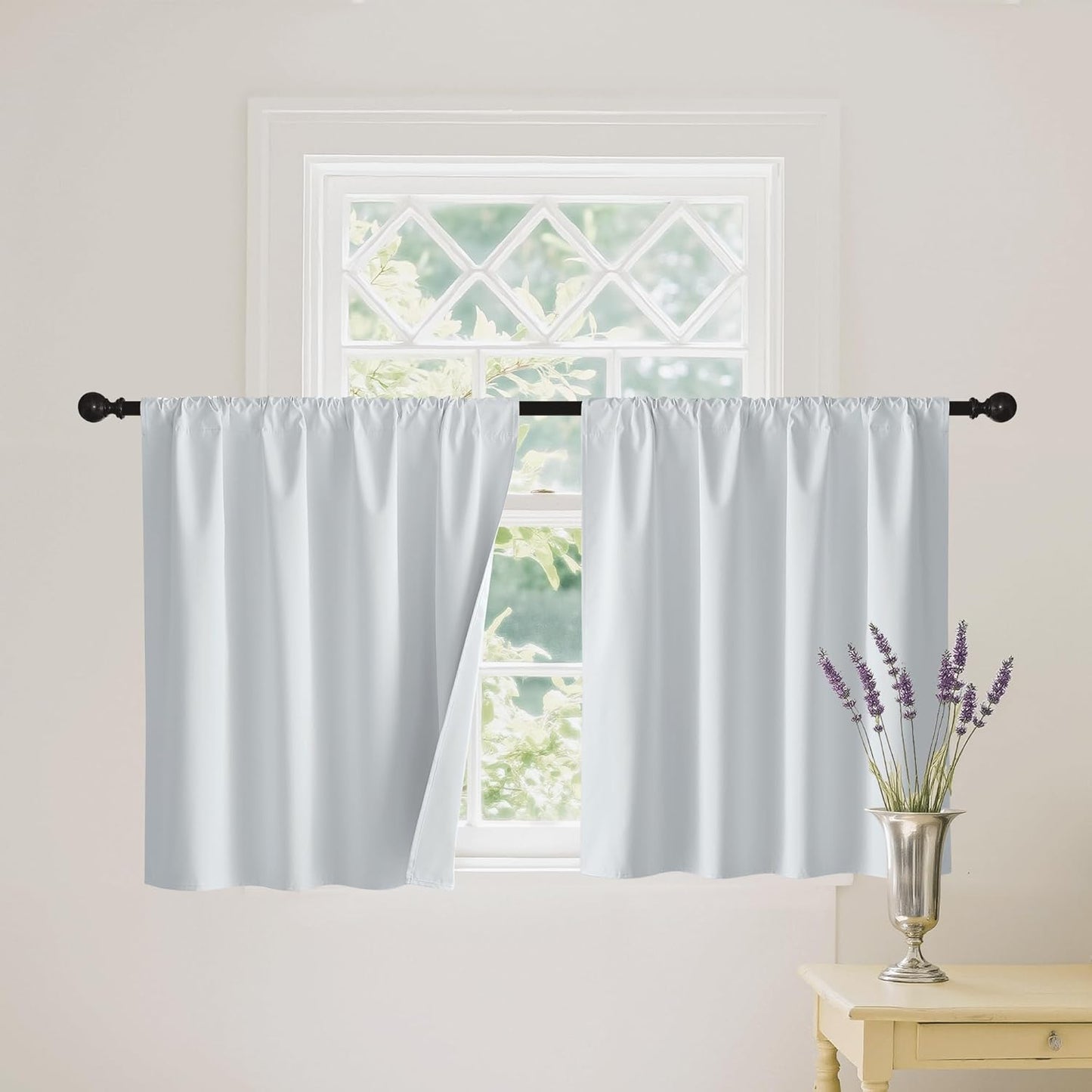 RYB HOME Mini Small 100% Blackout Curtains for Kitchen, Energy Saving Heat Blocking Half Window Curtains Drapes for Bathroom RV Car, Wide 34 x Long 30 inches, White, 2 Pcs