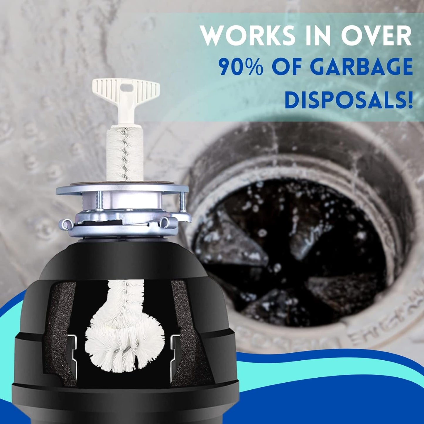 Universal Garbage Disposal Cleaner and Deodorizer, 12" Long Sink & Drain Brush Cleaner for Eliminating Residues & Odor, Sturdy T-Grip Handle, USA Made Sink Disposal Cleaning Brush by FryOilSaver Co.