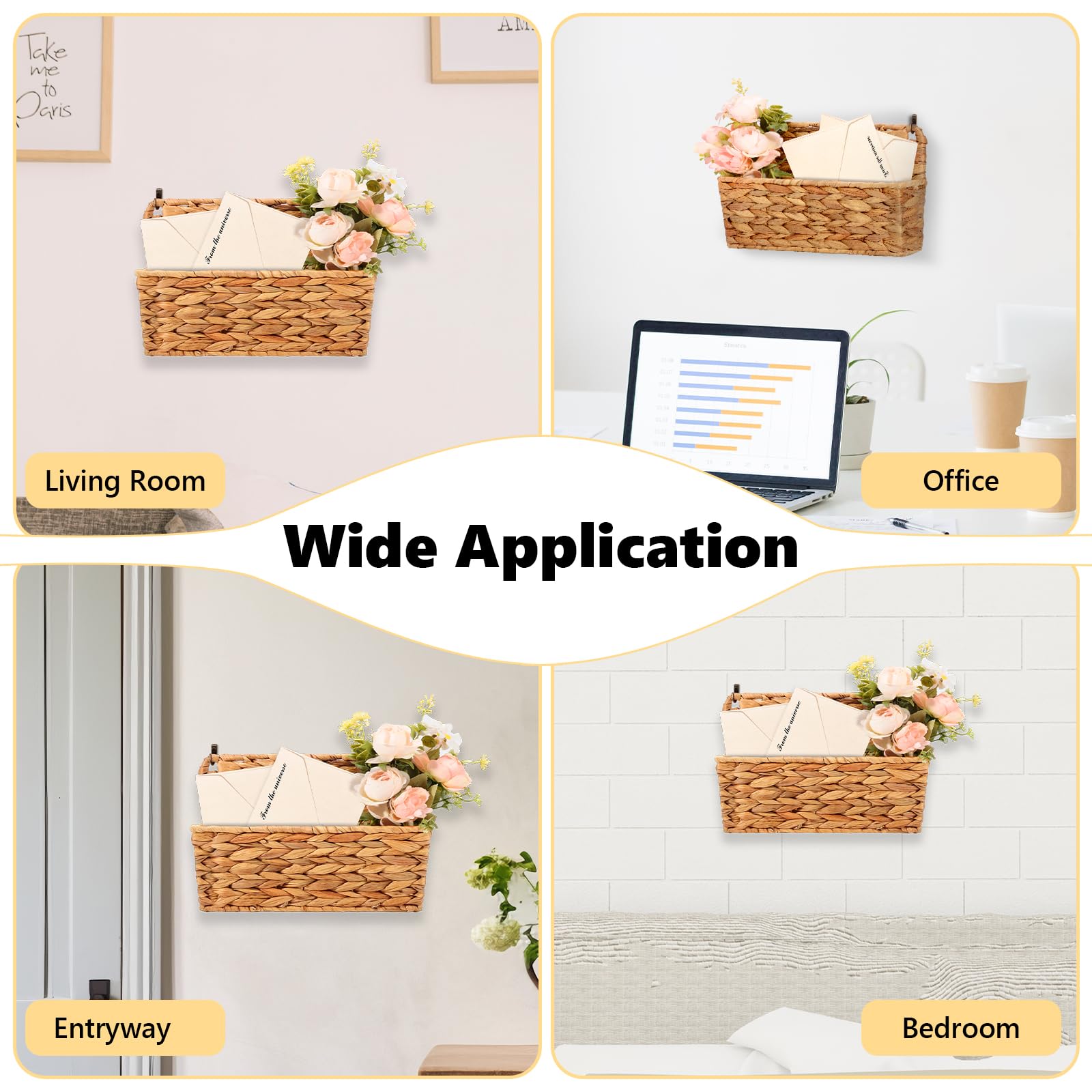 MSHUNKEJI 2 Pcs Woven Mail Holder Wall Mount Basket 9.25x1.57 Inch Rattan Wall Letter Holder Wicker