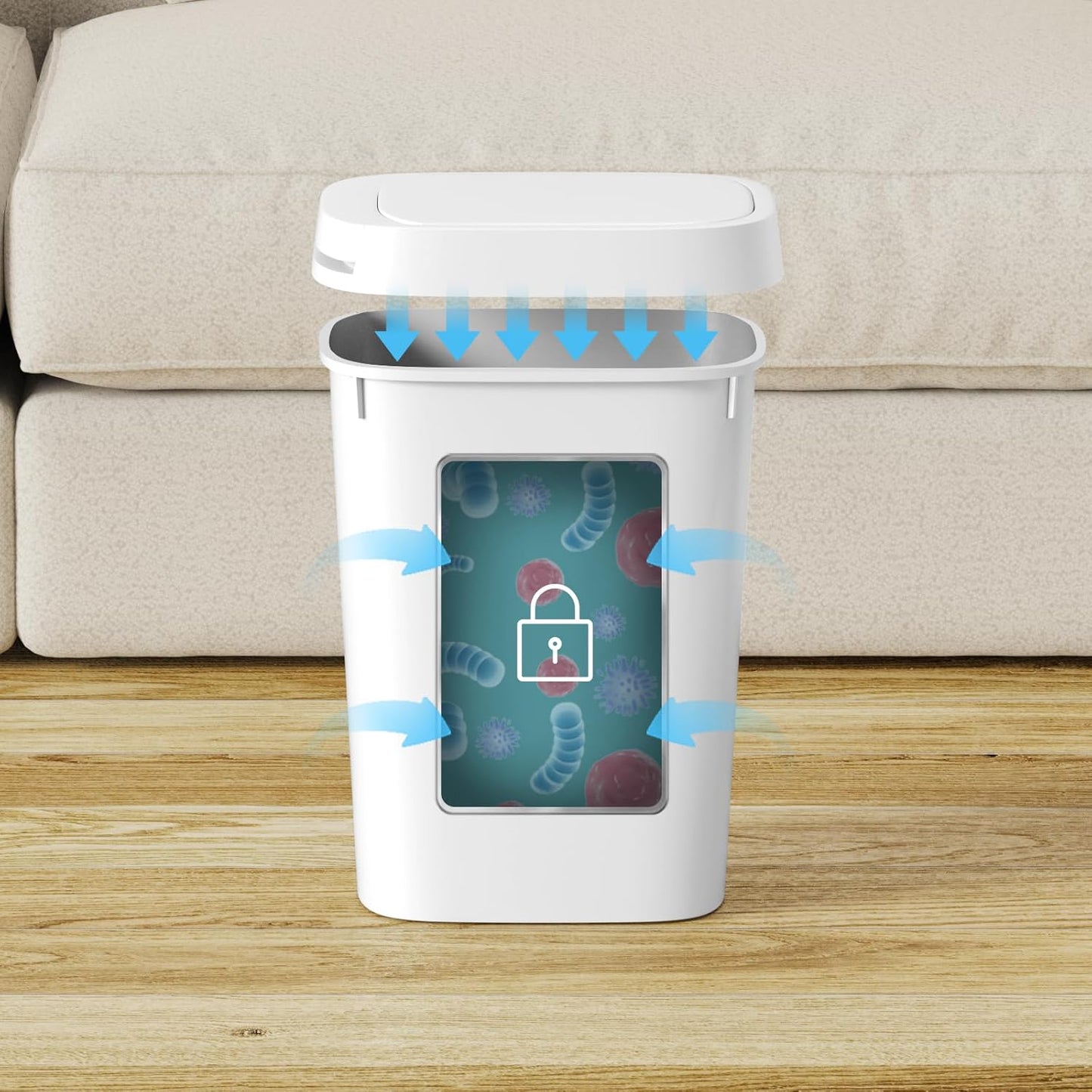 3 Pack Bathroom Small Trash Can with Lid, 2.6 Gallon Slim Garbage Bin with Pop-Up Lid, 10L Plastic Wastebasket for Bedroom, Office, Kitchen, Toilet (White)