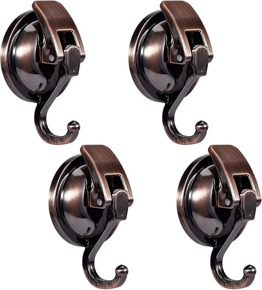 Suction Cup Hooks for Shower, Bathroom, Kitchen, Glass Door, Mirror, Tile – Loofah, Towel, Coat, Bath Robe Hook Holder for Hanging – Waterproof Wreath Hanger (Red Bronze 4Pack)