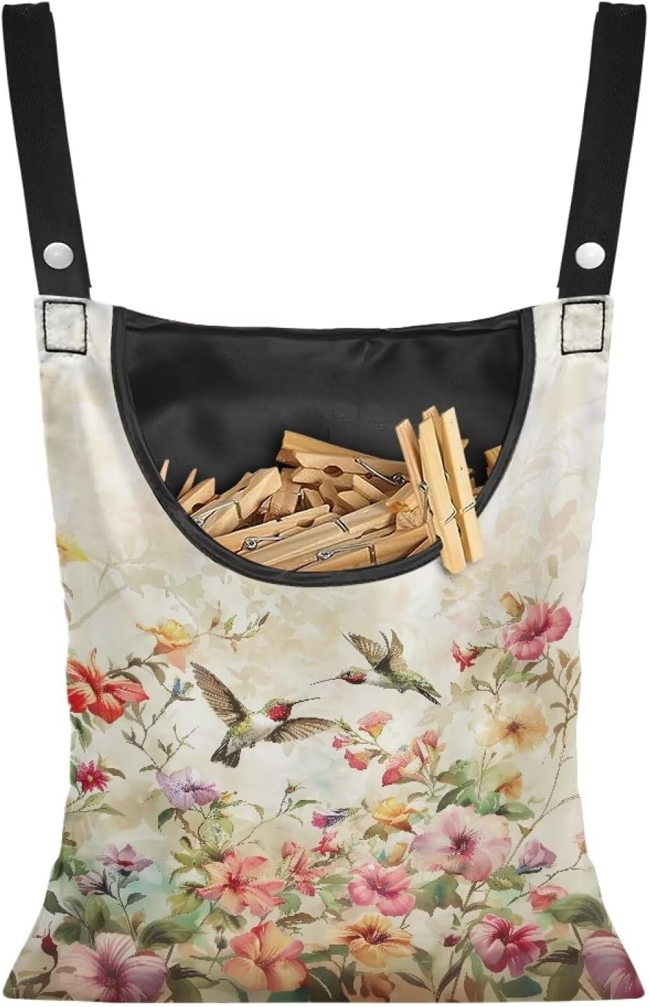 2 Pcs Hummingbird Pink Clothespin Bag, Large Clothes Pin Hanging Bag, Pin Bag with Large Opening for Clothes Lines Outside Yard Home Decoration