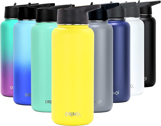 DRINCO Stainless Steel Water Bottle Spout Lid Vacuum Insulated Double Wall Water Bottle Wide Mouth (40oz 32oz 22oz 18oz 14oz) Leak Proof Keeps Cold or Hot (32 oz, 32oz Illuminating Yellow)