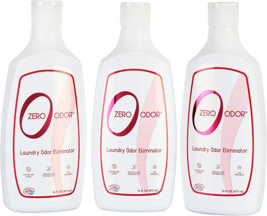 Zero Odor – Laundry Odor Eliminator - Permanently Eliminate laundry Odor – Patented Molecular Technology Best For Clothes, Towels & Linens, Shoes, Bags, Etc. - rinse and refresh Again, 16oz (3-Pack)
