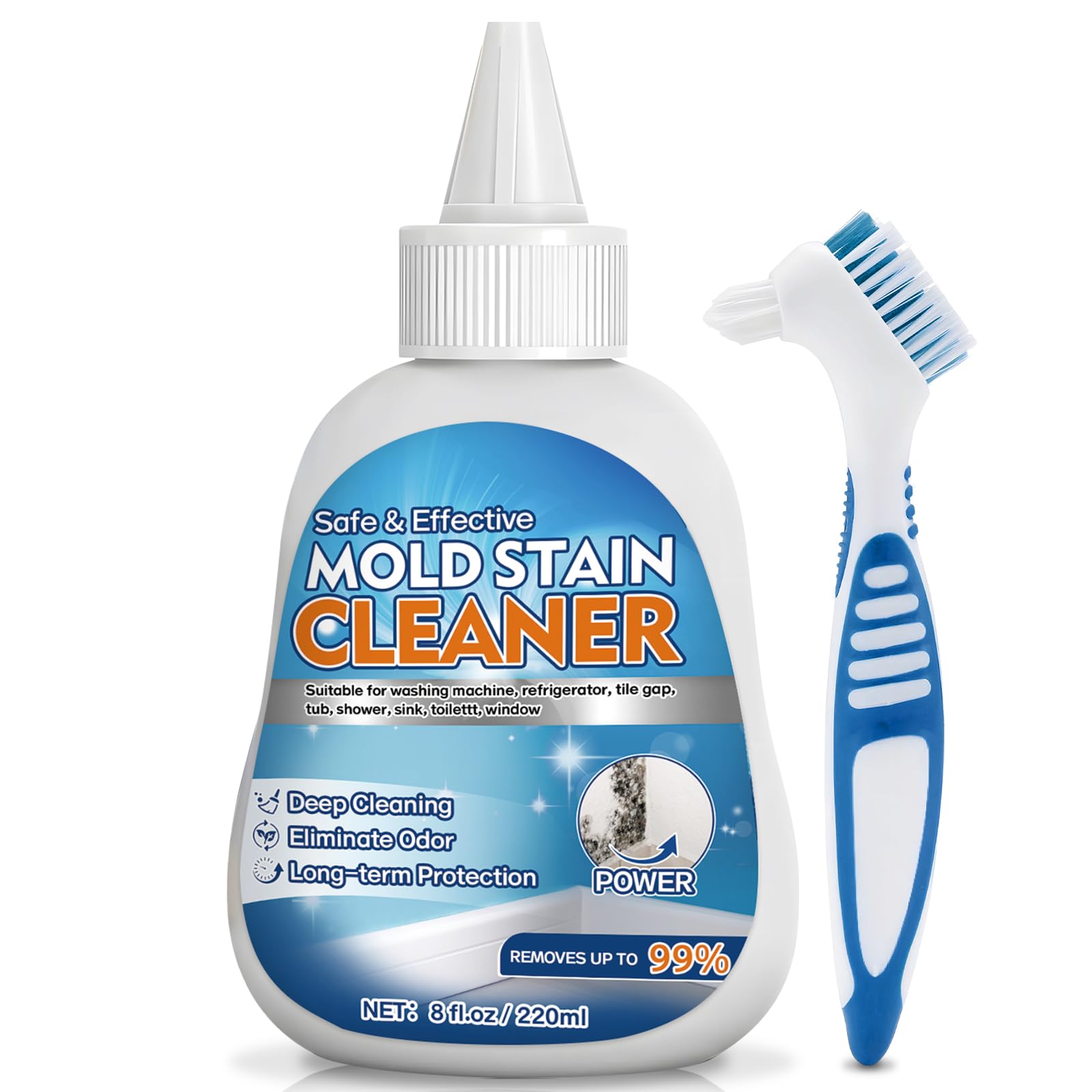Vigorder Mold Stain Cleaner Gel, 8 FL oz Heavy-Duty Household Cleaner for Washing Machine Gasket