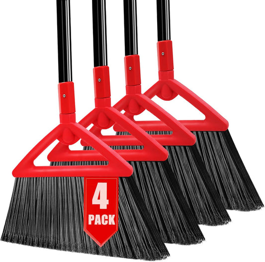Heavy Duty Broom of Outdoor and Indoor, 4 Packs Upgraded Commercial Angle Brooms, Perfect Red Broom