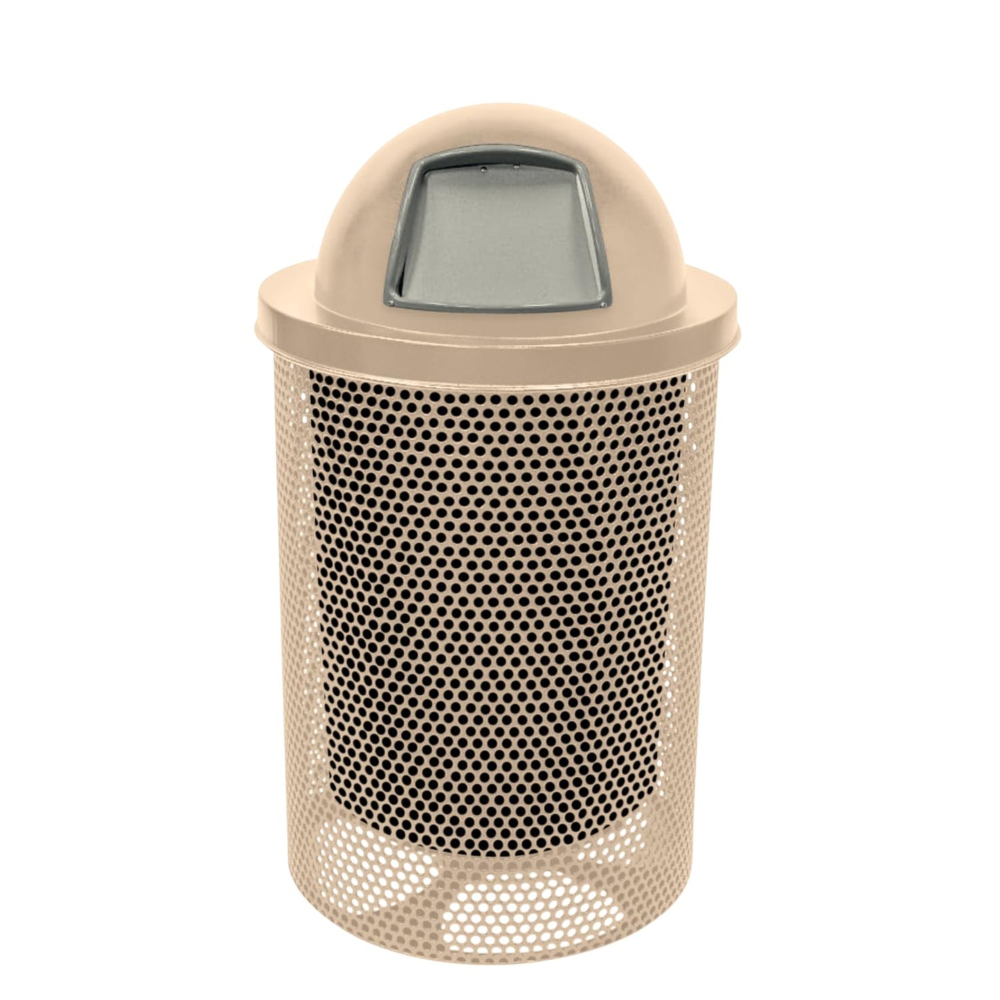 COATEDOUTDOORFURNITURE RDT-P-TAN Heavy Duty Round Trash Receptacle with Dome Top, Liner Included, 32 Gallon, Tan, Made in America