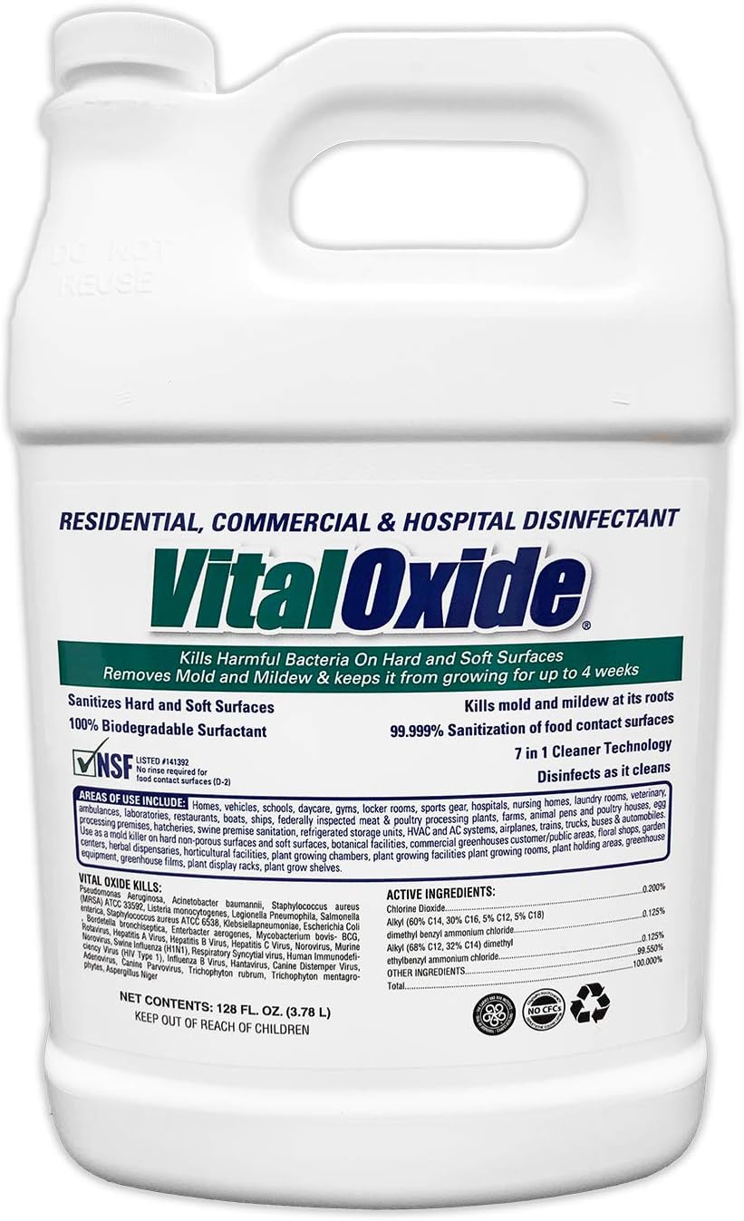 Vital Oxide Disinfectant, Deodorizer, Cleaner, Food-Contact Sanitizer, Virucide – (EPA registration #82972-1) – Kills Mold & Mildew, Eliminates Odors-1 Gallon