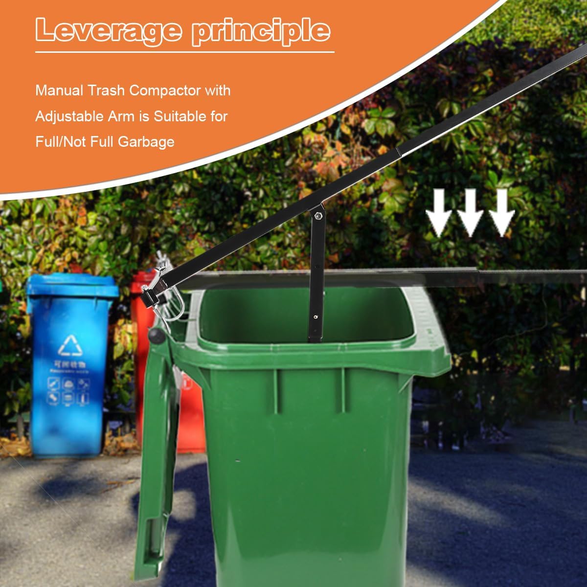 ECUTEE Manual Trash Compactor Touchless Manual Cardboard Trash Compactor for Trash and Recycling Bin, Waste Compacting Tool for 120-660l Wheelie Bins for Home Kitchen Restaurant