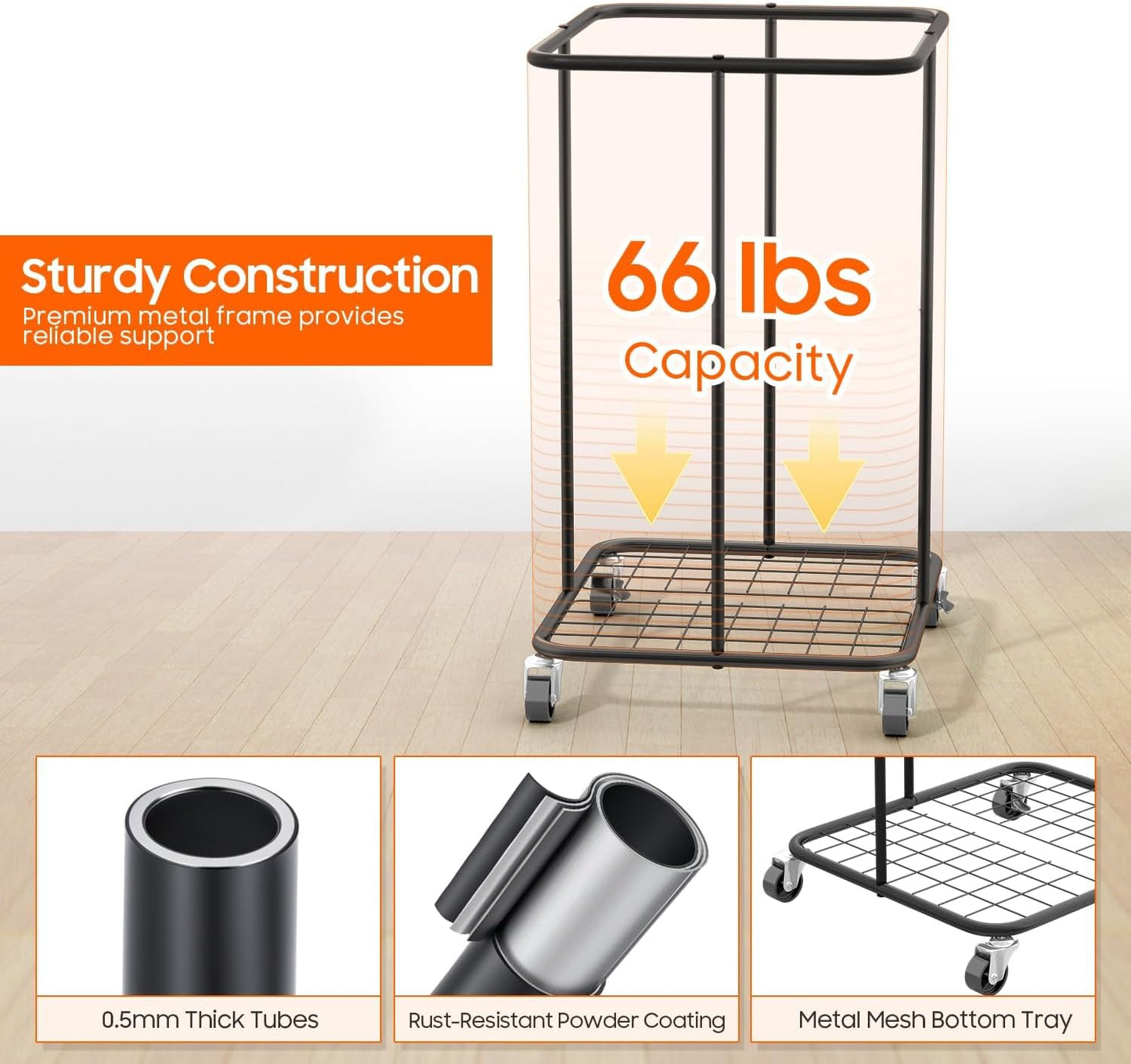 150L Laundry Hamper with Wheels, Rolling Laundry Basket with Metal Frame and Removable Bag, Large & Tall Dirty Clothes Hampers for Bedroom Aesthetic, Laundry Room, Bathroom, Dorm-Pink