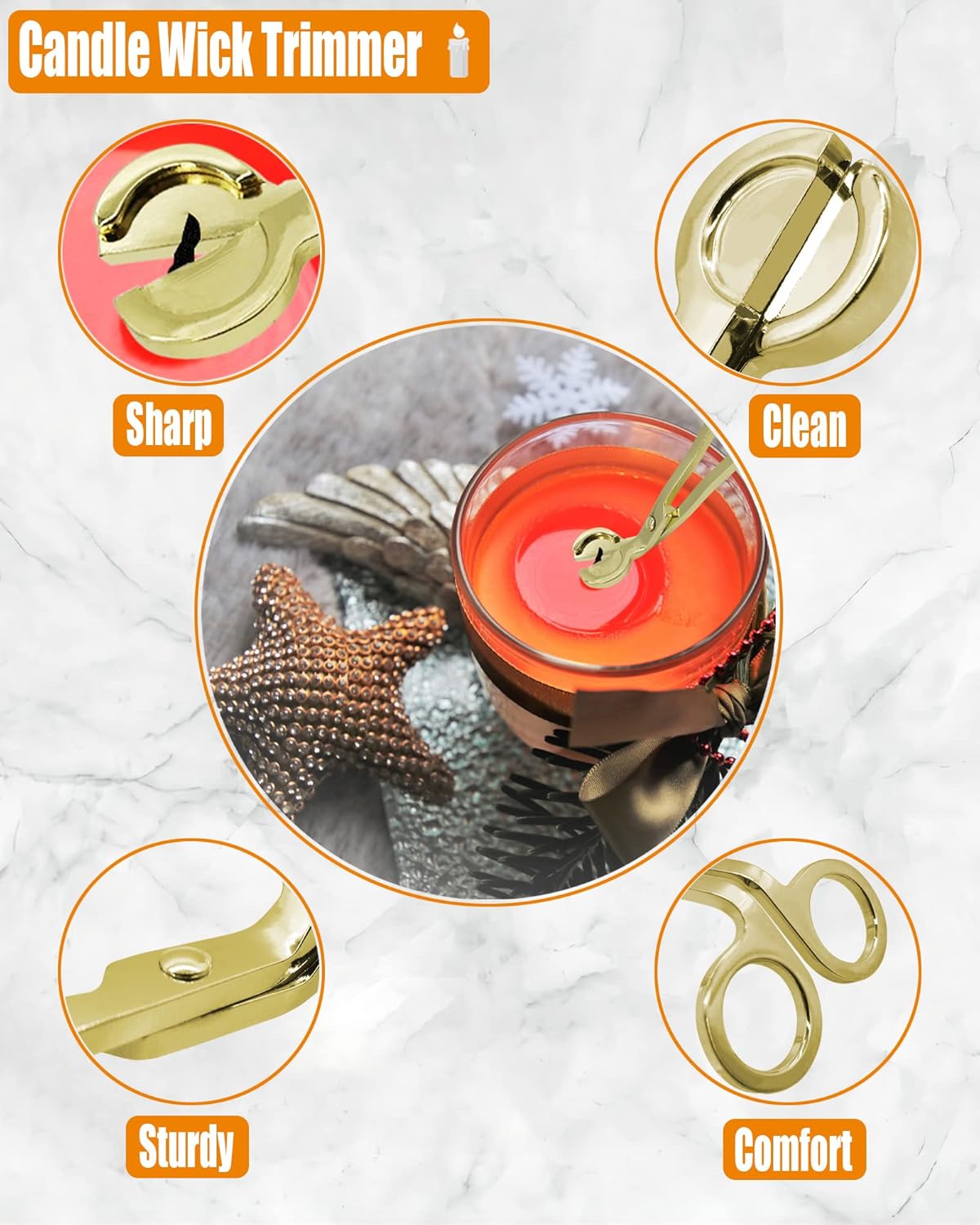 4 in1 Candle Accessory Set with Storage Tray Plate, Candle Wick Trimmer, Candle Wick Snuffer, Candle Wick Dipper, Great for Scented Candles Lovers (Gold)