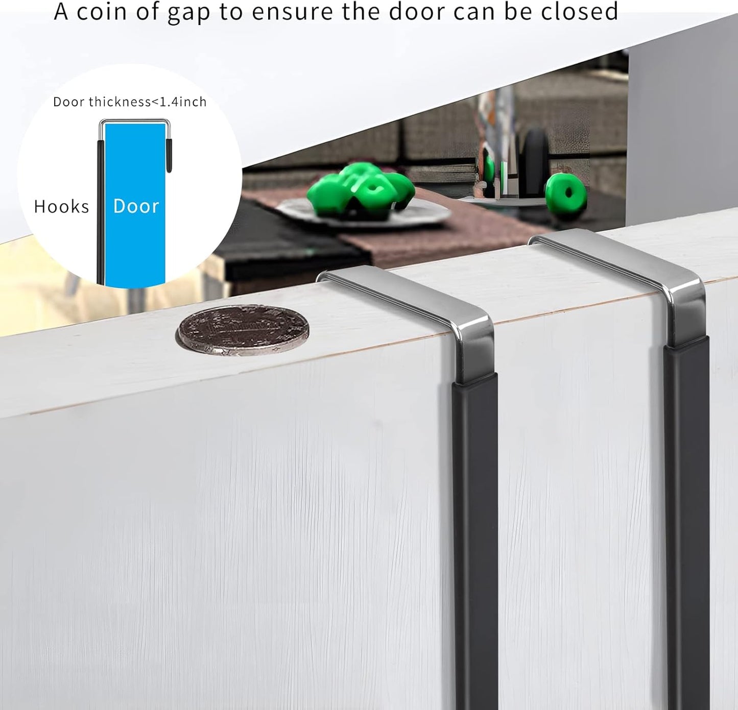 FYY Over the Door Hooks, 6 Pack Door Hangers Hooks with Rubber Prevent Scratches Heavy Duty Organizer Hooks for Living Room, Bathroom, Bedroom, Kitchen Hanging Clothes, Towels, Hats, Coats, Bags Black