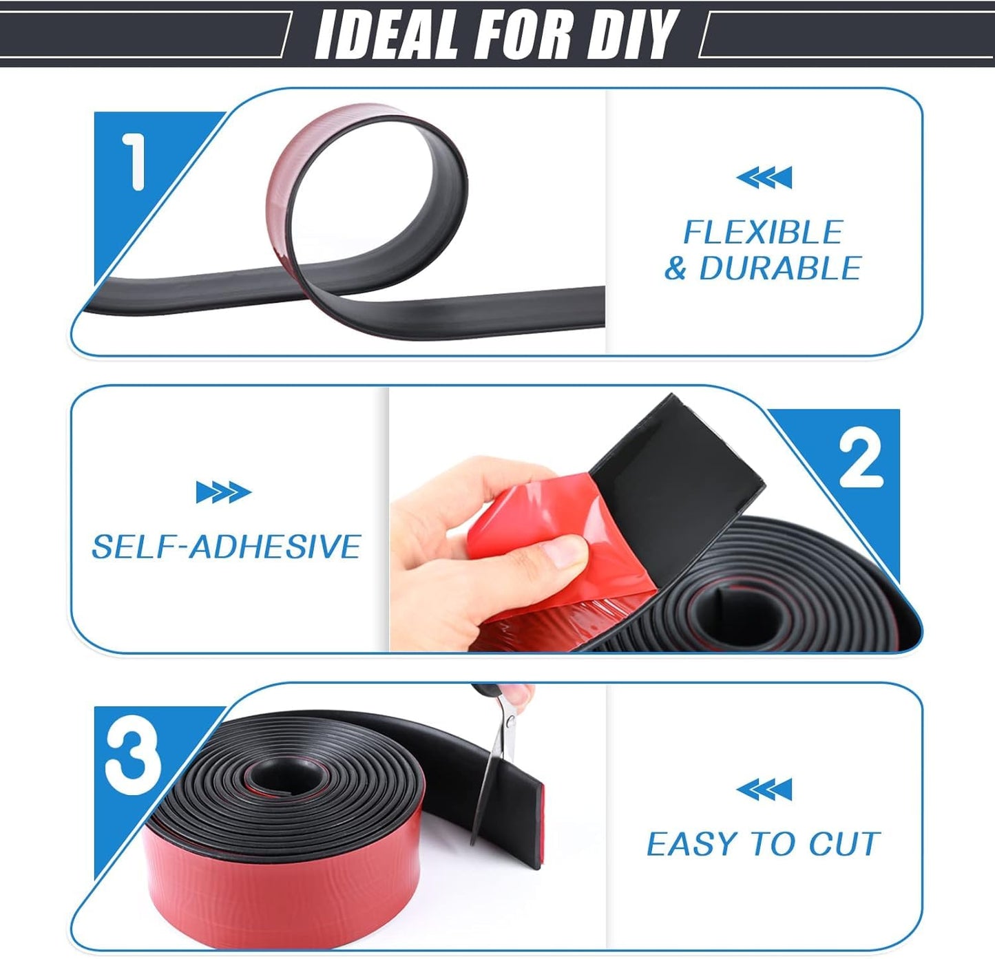 Neoprene Adhesive Rubber Strips, Sheets, Rolls With Self-Stick Backing - Seal Gasket for Matting Padding - 1" Wide x 1/8" Thick x 10' Long