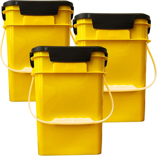 House Naturals 4 Gallon Square Food Grade Bucket Pail with Plastic Handles and Lid (Pack of 3) Made