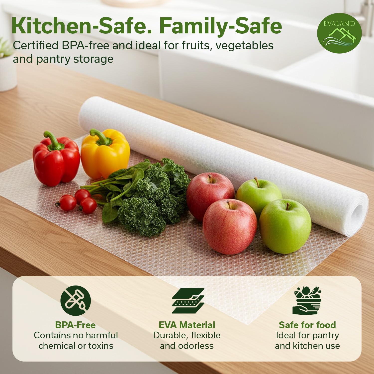 EVALAND Shelf Liner Cabinet Liner Non-Adhesive Drawer Liner 17.7 in x 33 FT