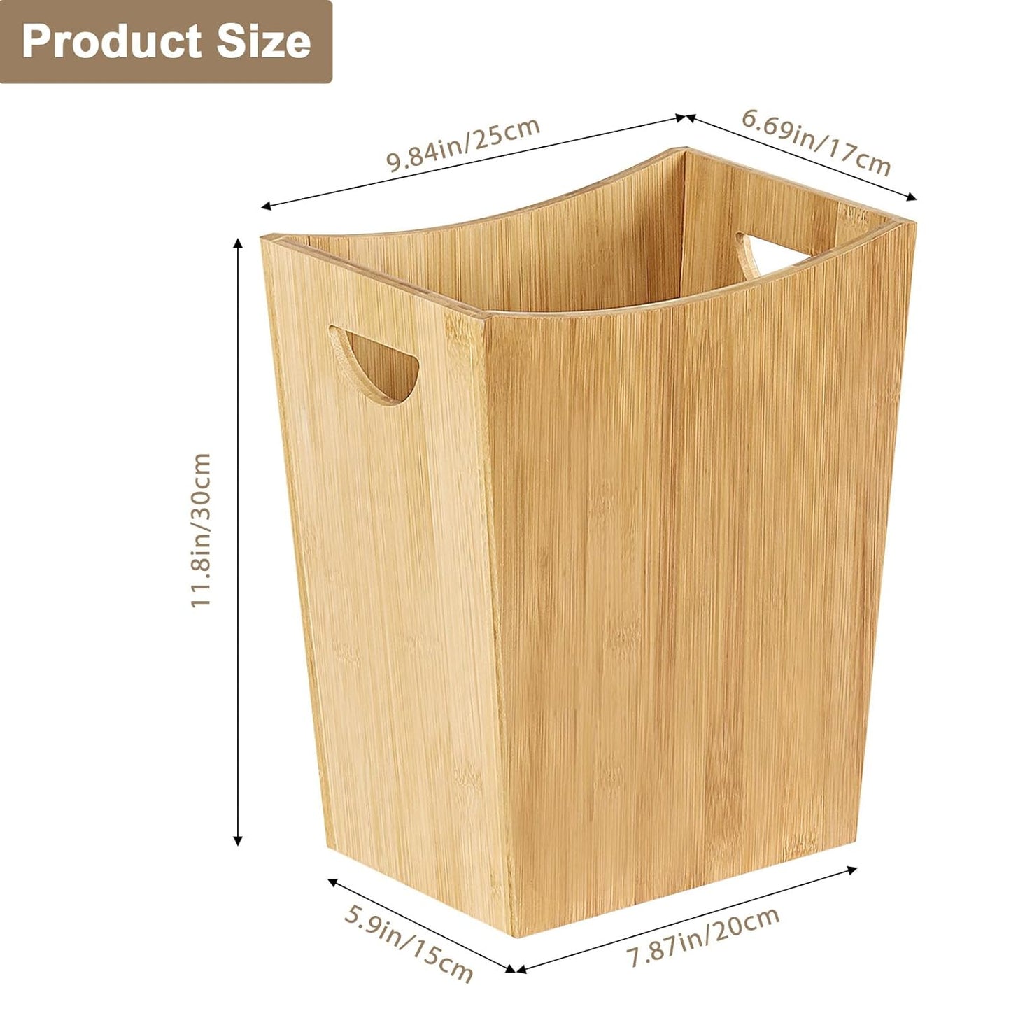 SEHERTIWY Wood Trash Can Wastebasket, 2 Gallon Small Waste Basket with 2 Handles, Rectangular Bathroom Garbage Can for Bathroom, Office, Living Room, Bedroom, Kitchen