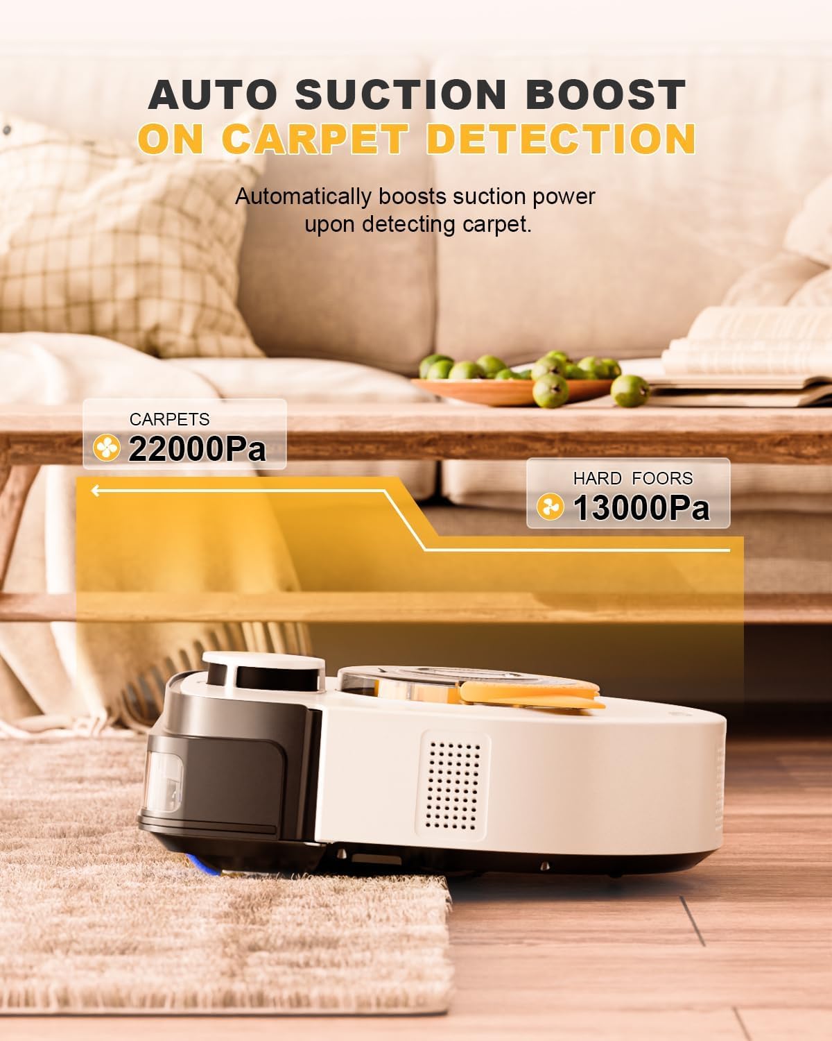 Robot Vacuum Cleaner with 22,000Pa Ultra-Strong Suction - Automatic Robot Vacuum for Pet Hair & Carpets, Tangle-Free Cleaning, Smart Mapping with LiDAR Navigation, App Controlled Vacuum Robot