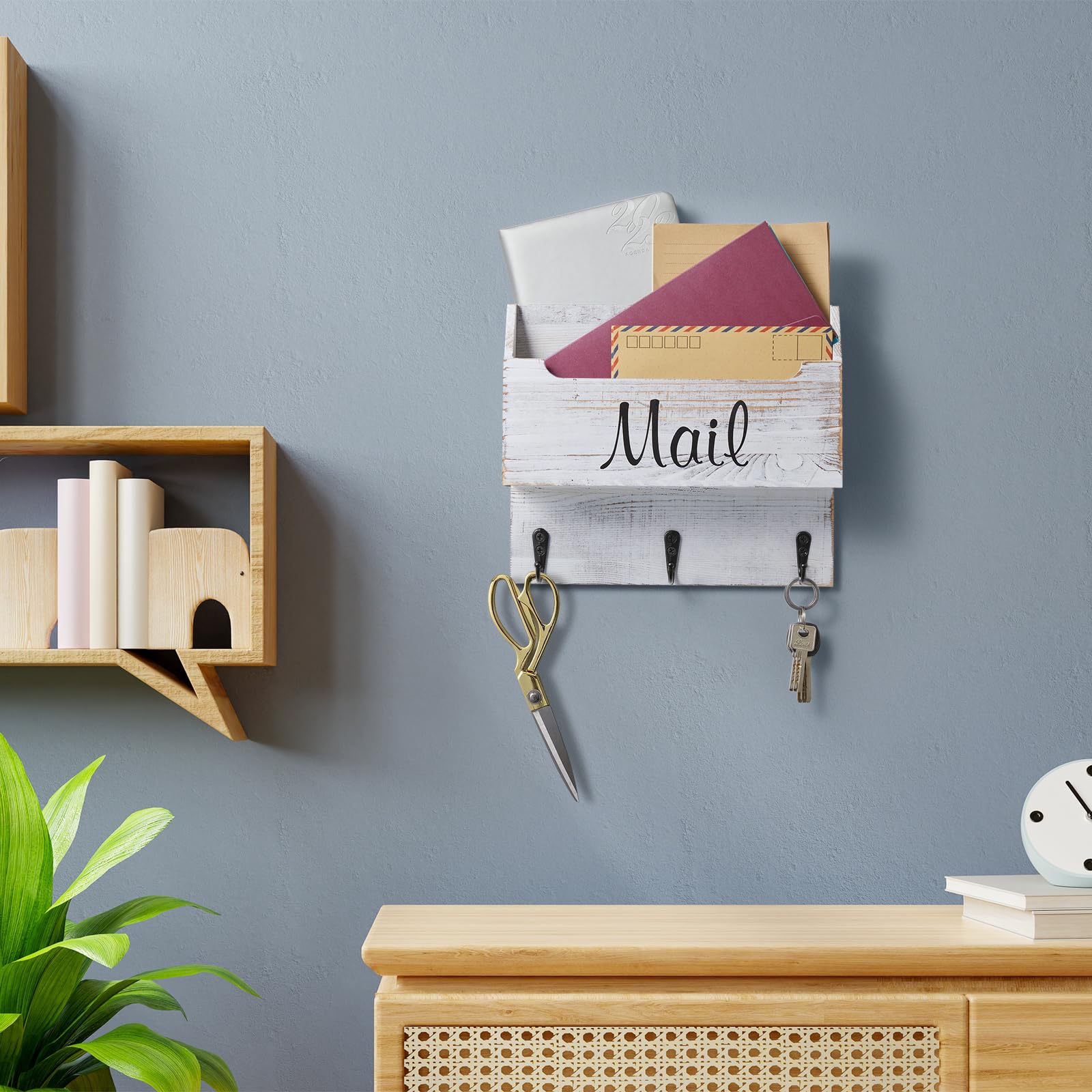 DRASTAR Mail Organizer Wall Mounted, Wooden Mail & Key Holder for Wall, Hanging Mail Organizer
