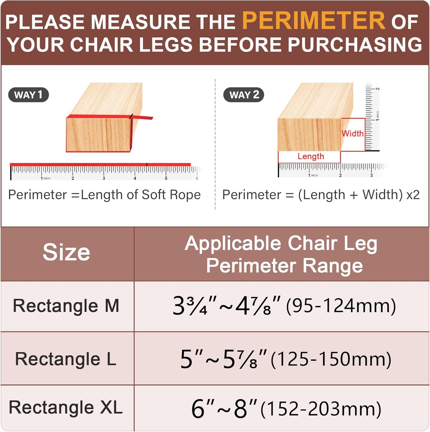 Chair Leg Floor Protectors Rectangle Chair Leg Protectors for Hardwood Floors Silicone Caps Felt Furniture Pads Covers Anti-Scratch Reduce Noise 16 Pack Clear Fit Perimeter 5" to 5‑7/8"