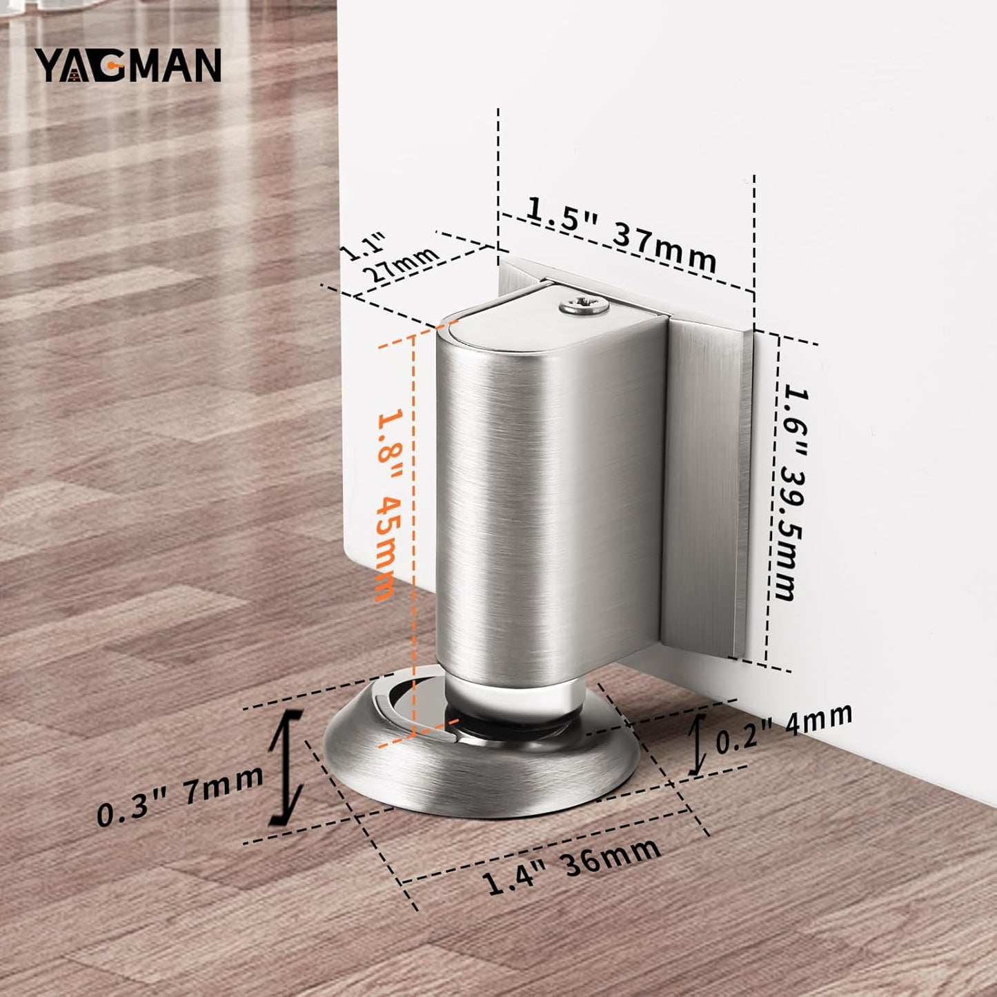 3 Pack Magnetic Door Stoppers Retractable Bottom of Door Holder No Drilling Mount Floor Door Stop with Screws and Adhesive Catch Door Keep Door Open Brushed Nickel BN-3