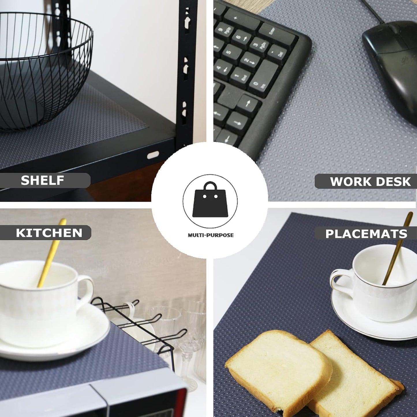 8Pcs Refrigerator Liners, Washable Fridge Liner Mats Covers Pads for Glass Shelf Cupboard Cabinet Drawer Home Kitchen Accessories Organization (Gray)