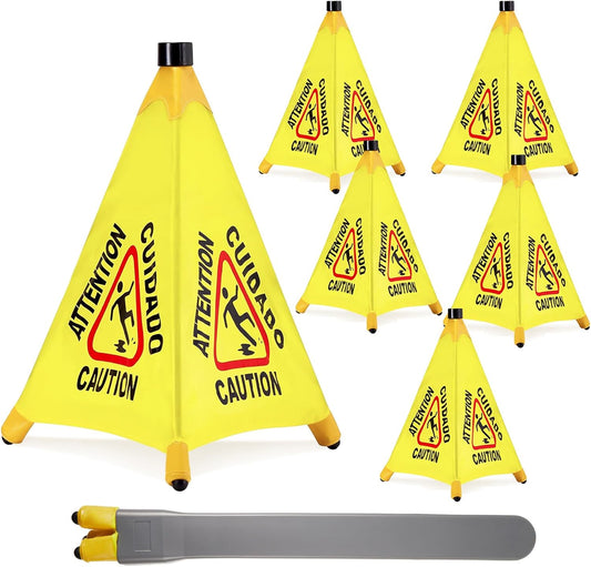 6 Pcs Pop up Wet Floor Sign with Storage Tube 20 Inch Wet Safety Signs Commercial Caution Safety