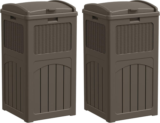 YESHOMY 2 Pack Outdoor Trash Can with Lid, Garbage Bins for Garden, Porch, Home and Kitchen, Brown