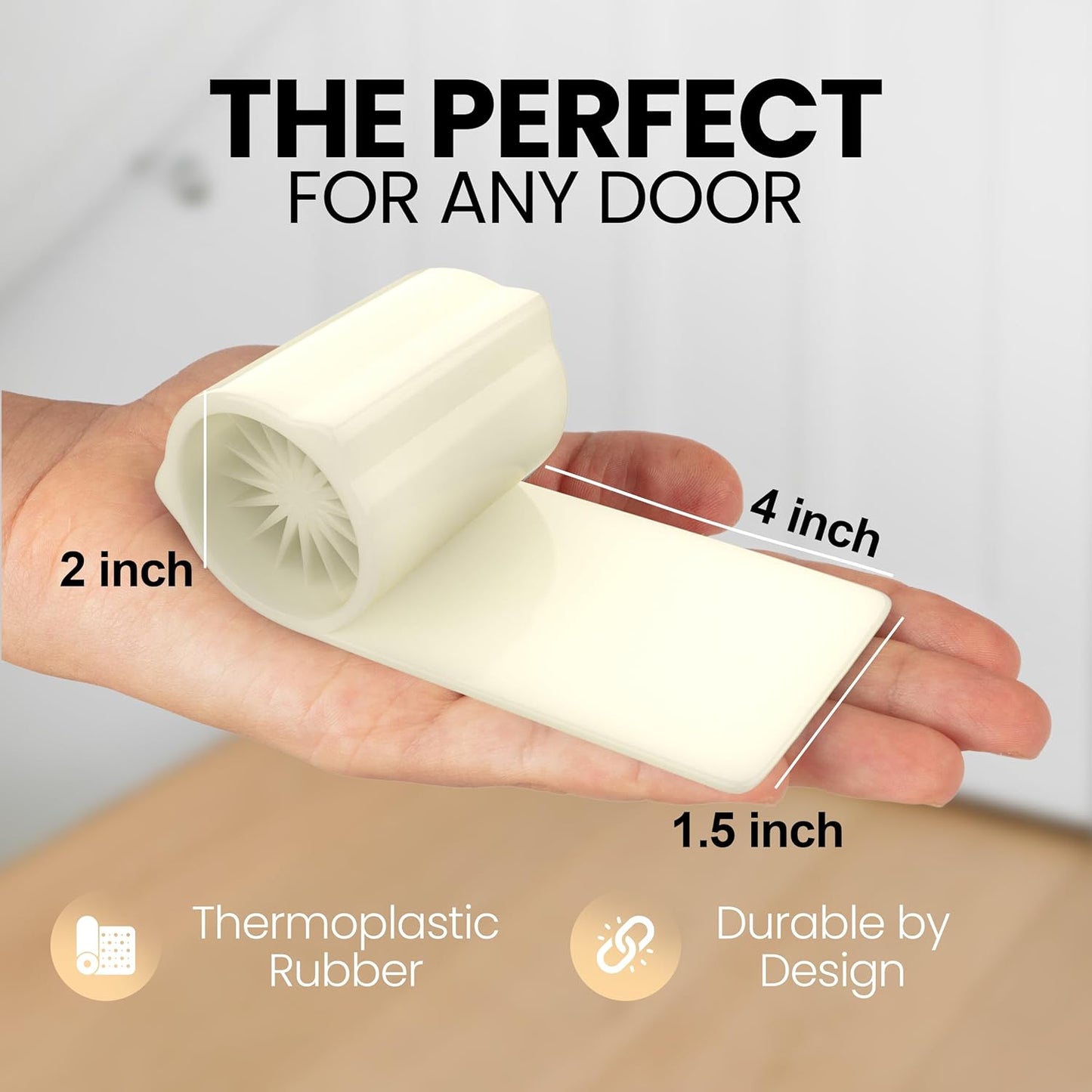 Ducki 2 Pack Door Wedge Stopper - 3 in 1 Thermoplastic Rubber Door Stop Wedge for The Top, Bottom, or Hinge of Doors - Reliable and Long-Lasting Door Stopper Wedge - 4" x 2" x 1.5" - White