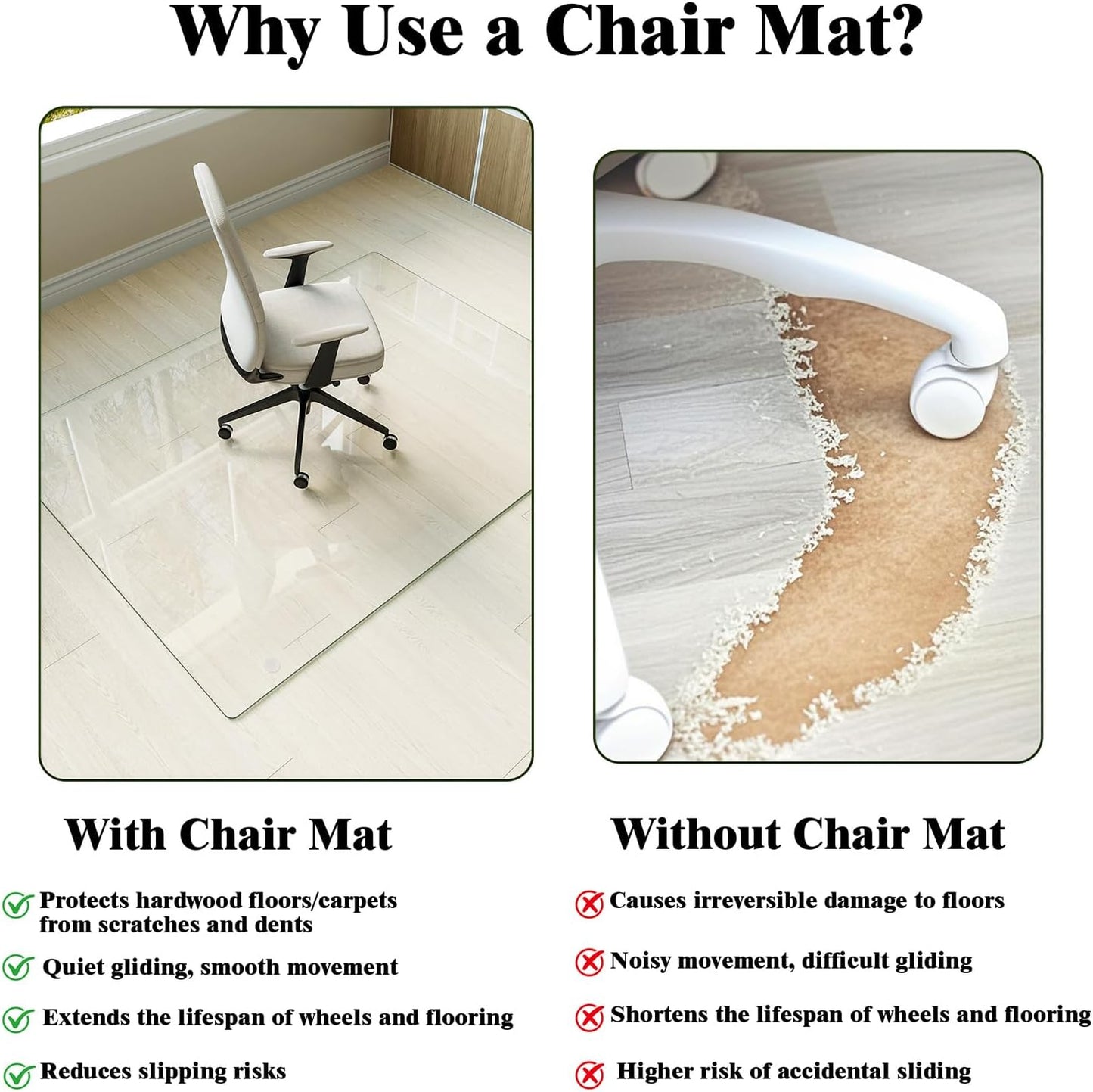 Koonmi Tempered Glass Chair Mat for Hardwood Floors & Carpets, 46" x 55“ Transparent Heavy Duty Office Floor Protector with Noise-Free Gliding Shatterproof for Home Office Desk