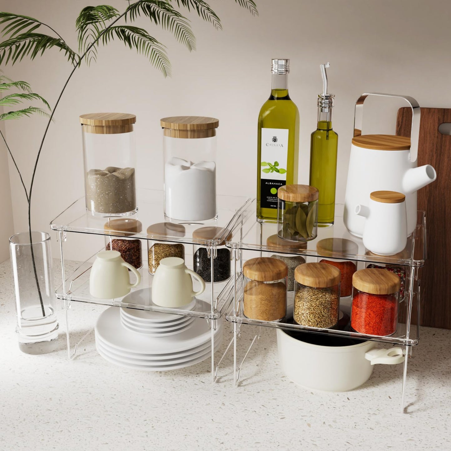 STARLATTA 2 Pcs Cabinet Organizer Shelf, Stackable Kitchen Counter Shelves, Spice Rack,Countertop